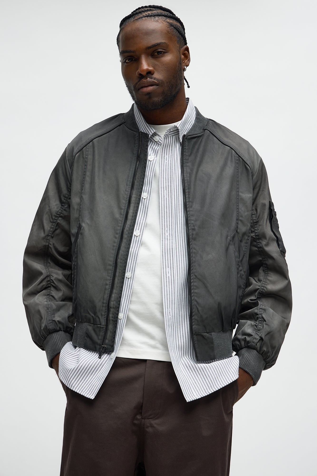 Oversized Paneled Phantom Bomber Jacket - Charcoal