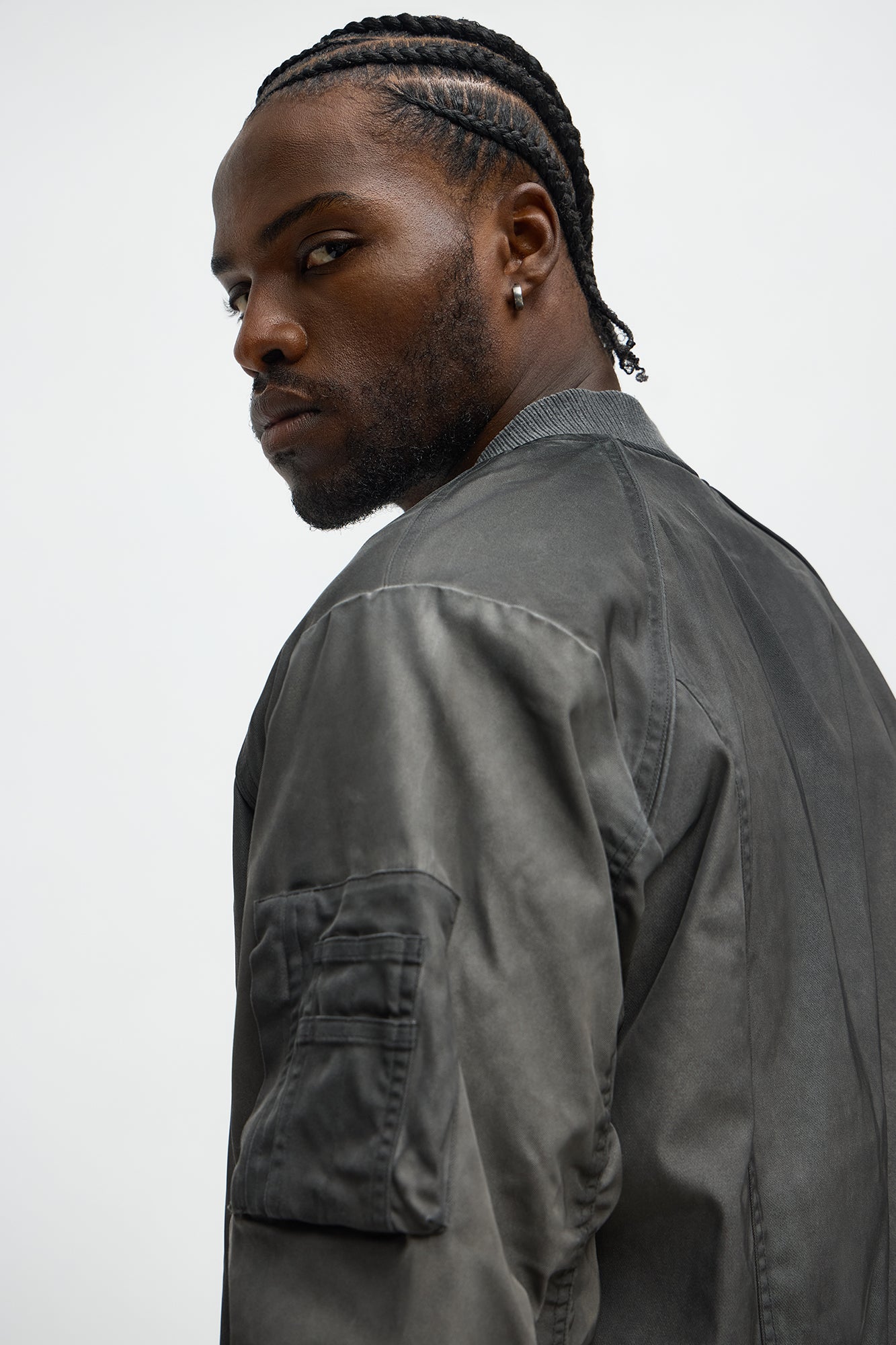 Oversized Paneled Phantom Bomber Jacket - Charcoal