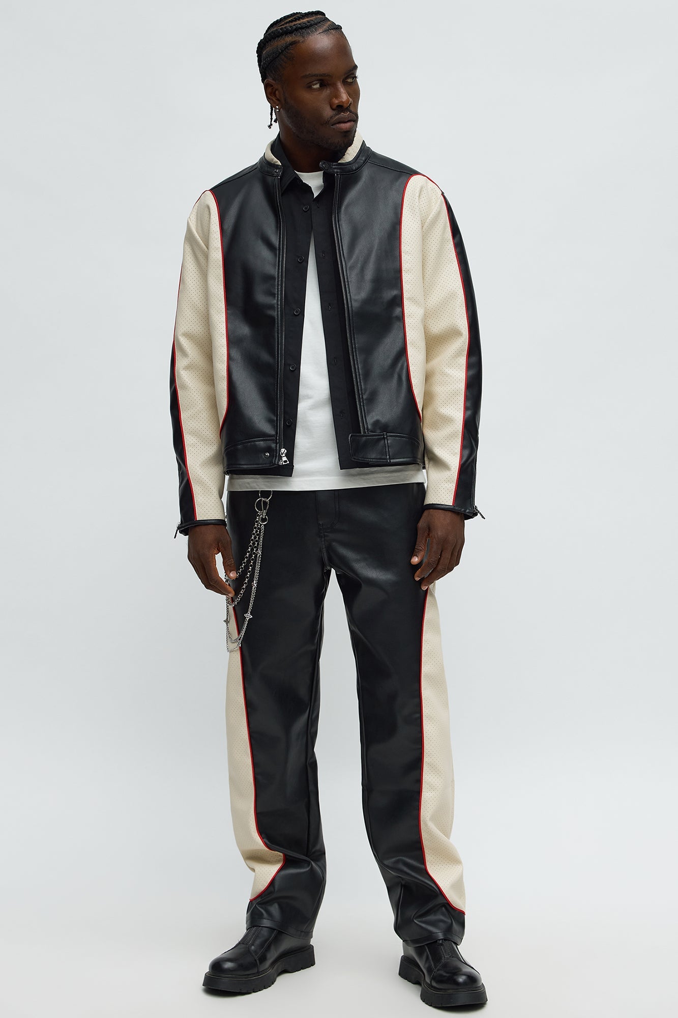 Relaxed Faux Leather Paneled Moto Jacket - Black/combo