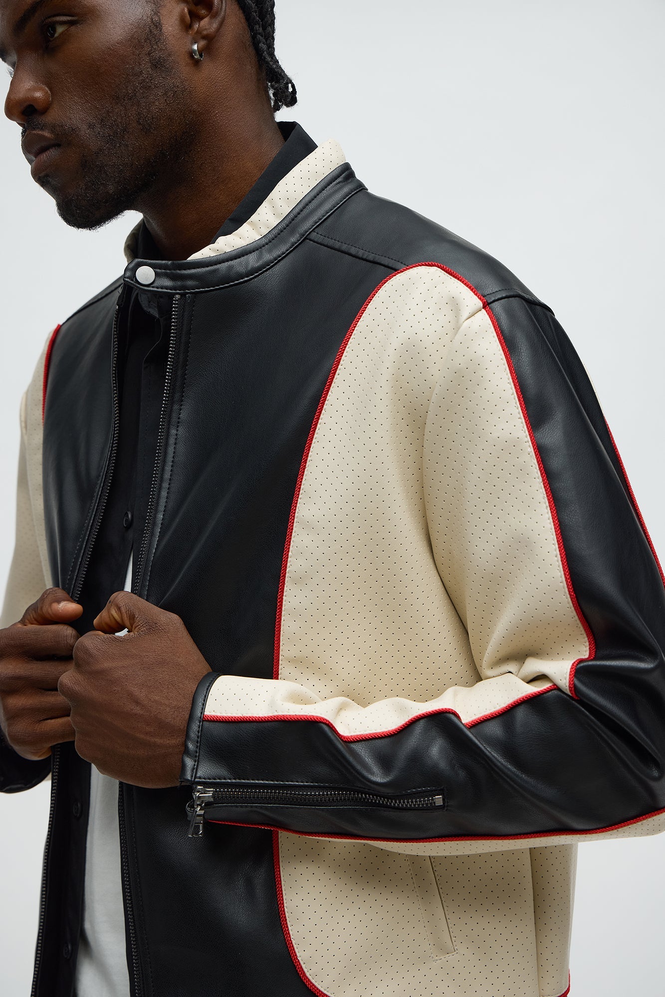 Relaxed Faux Leather Paneled Moto Jacket - Black/combo