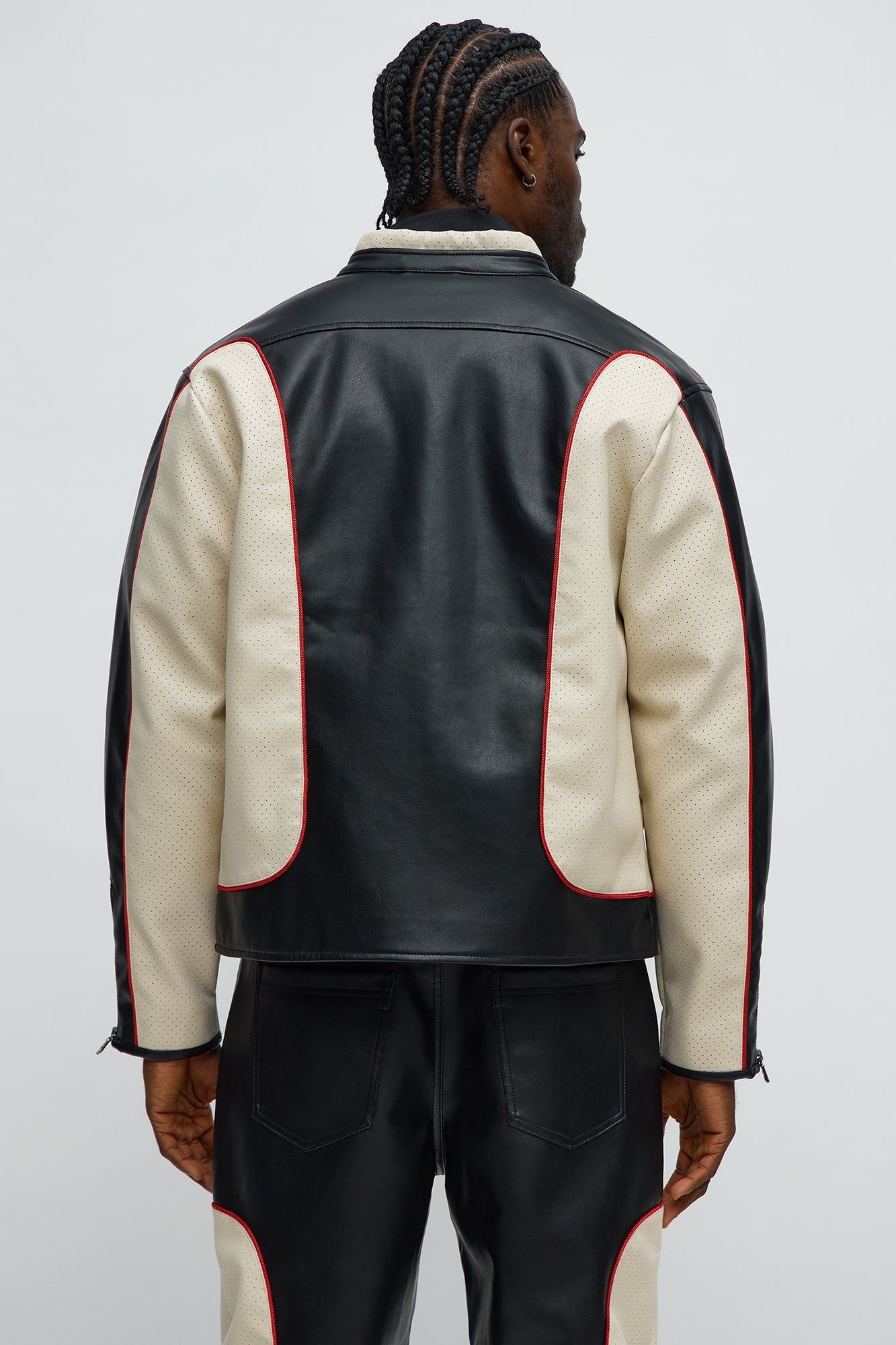 Relaxed Faux Leather Paneled Moto Jacket - Black/combo