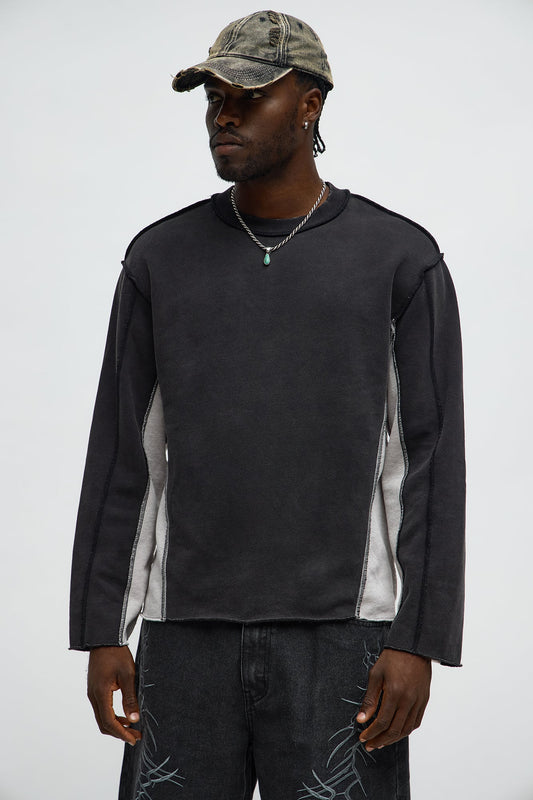 Tyson Relaxed Colorblock Panel Crewneck Sweatshirt - Black Wash