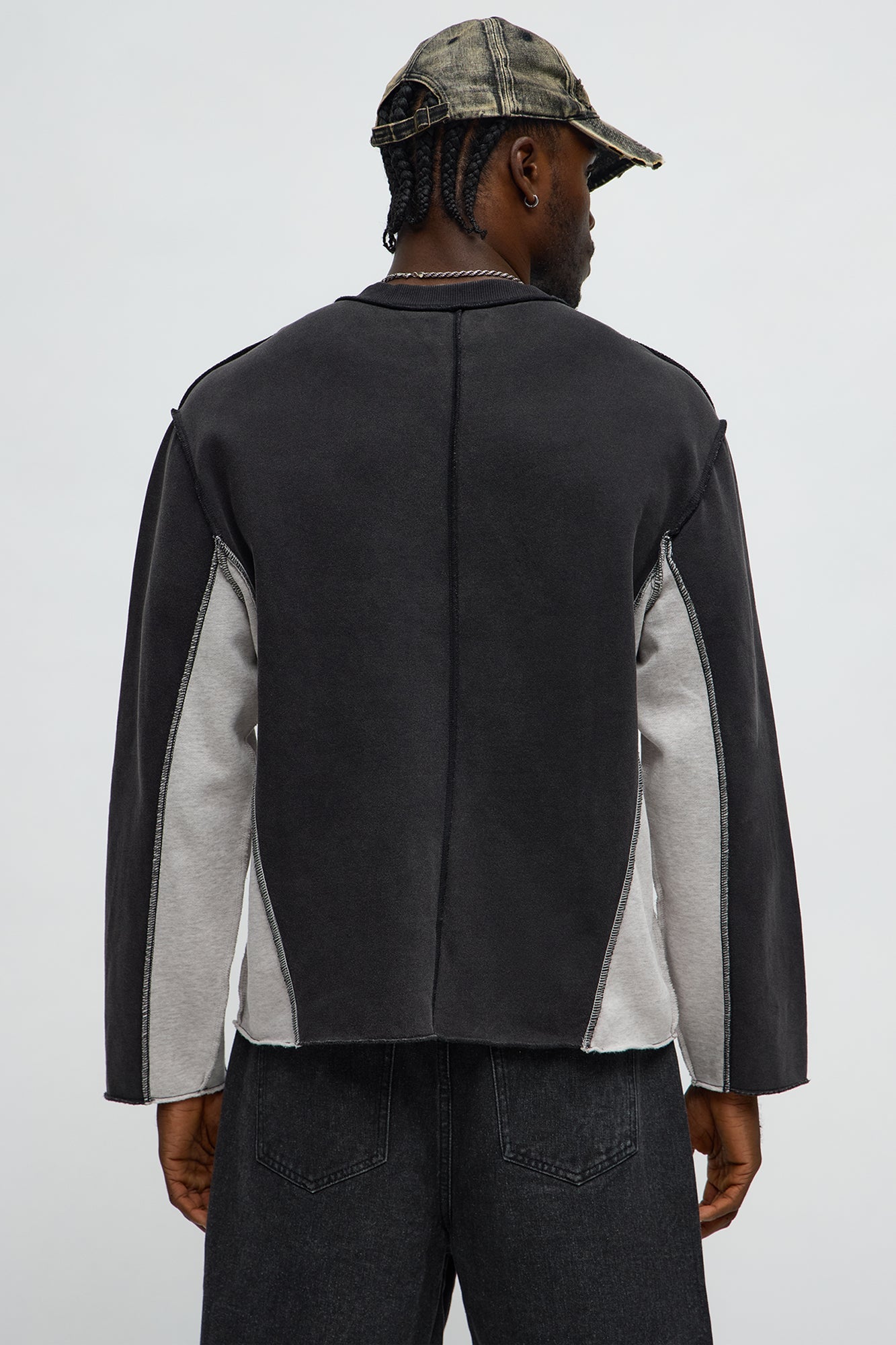 Tyson Relaxed Colorblock Panel Crewneck Sweatshirt - Black Wash