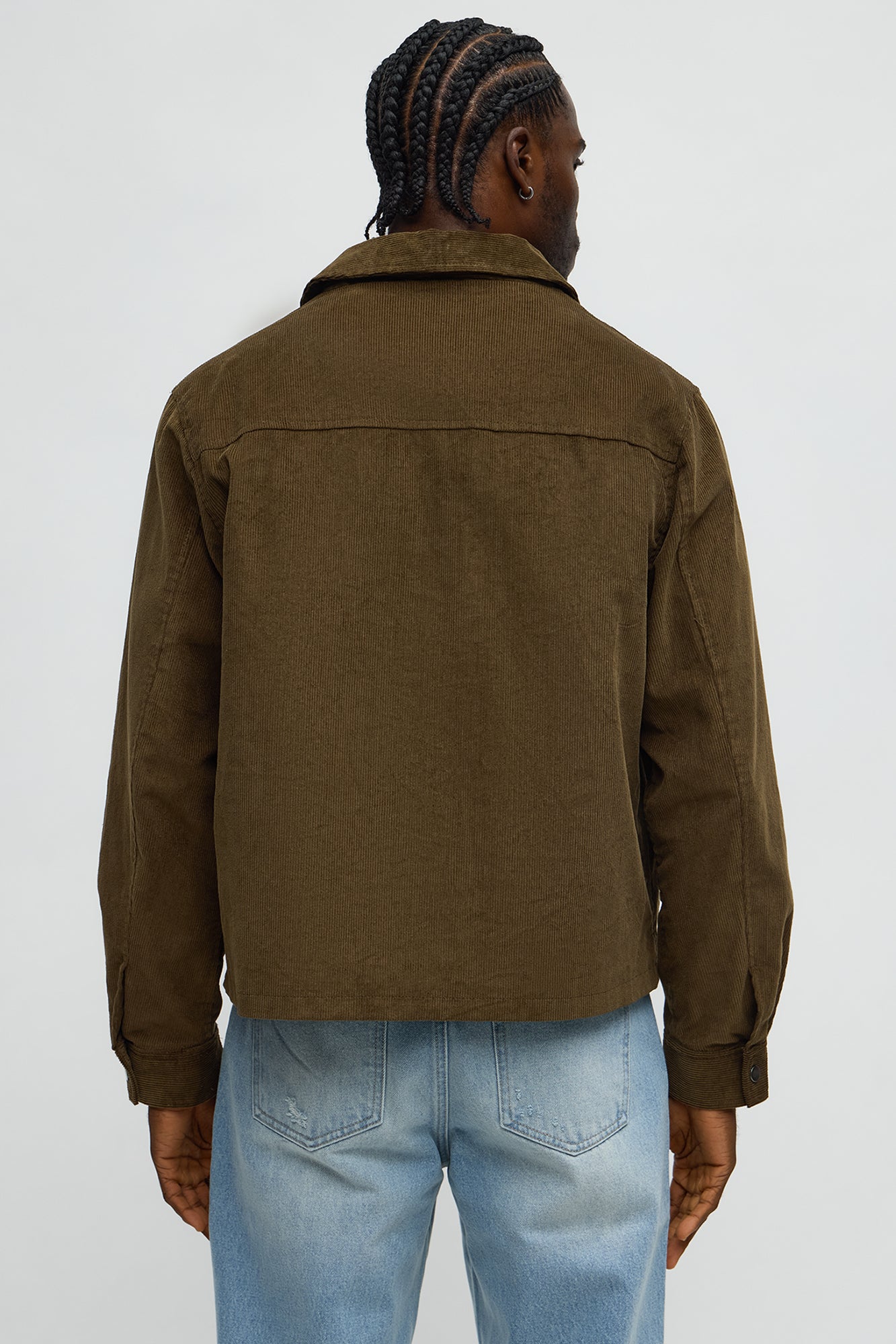 Textured Corduroy Cargo Pocket Zip Jacket - Brown