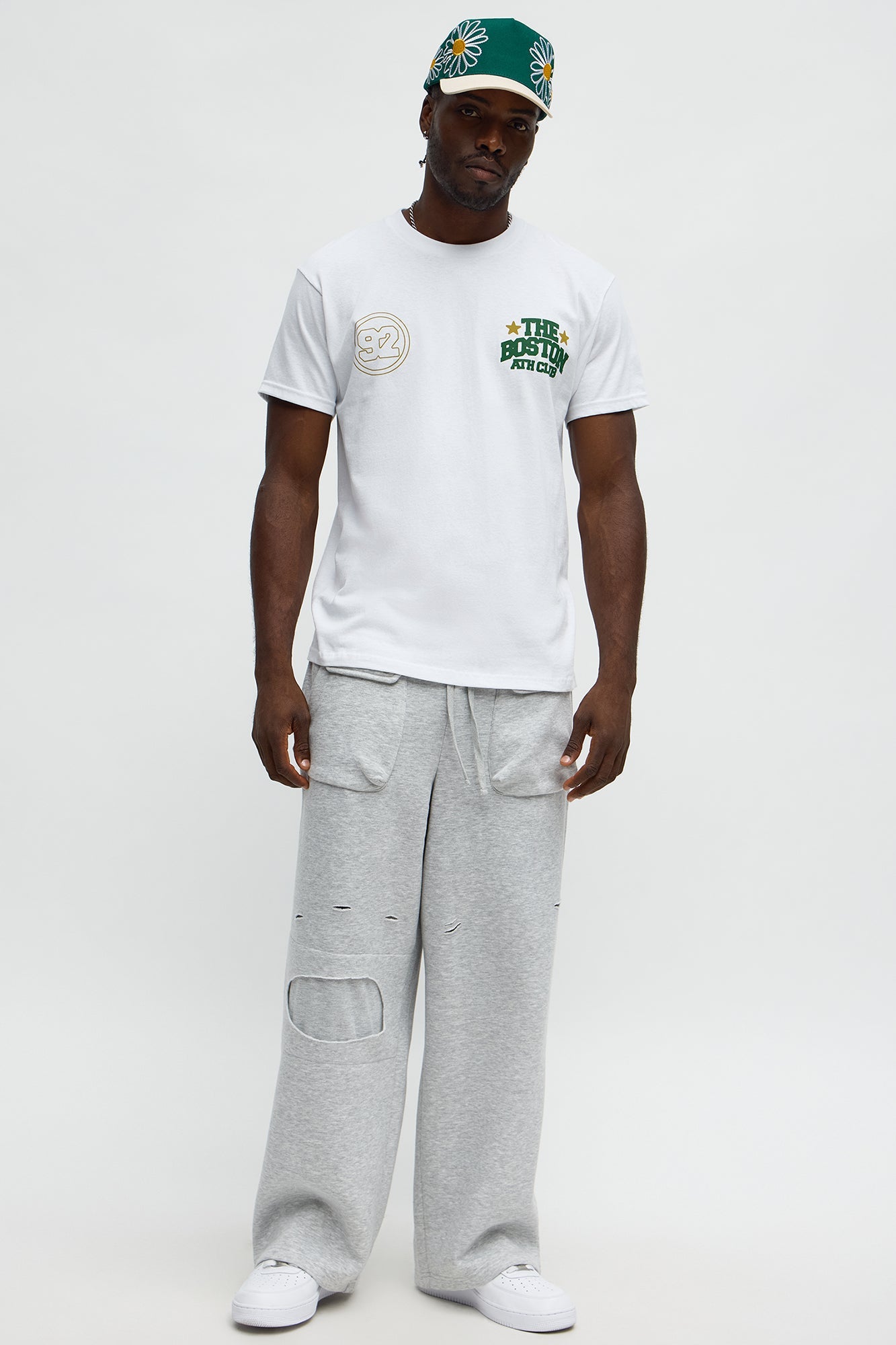 Baggy Snap Pocket Distressed Sweatpants - Heather Grey