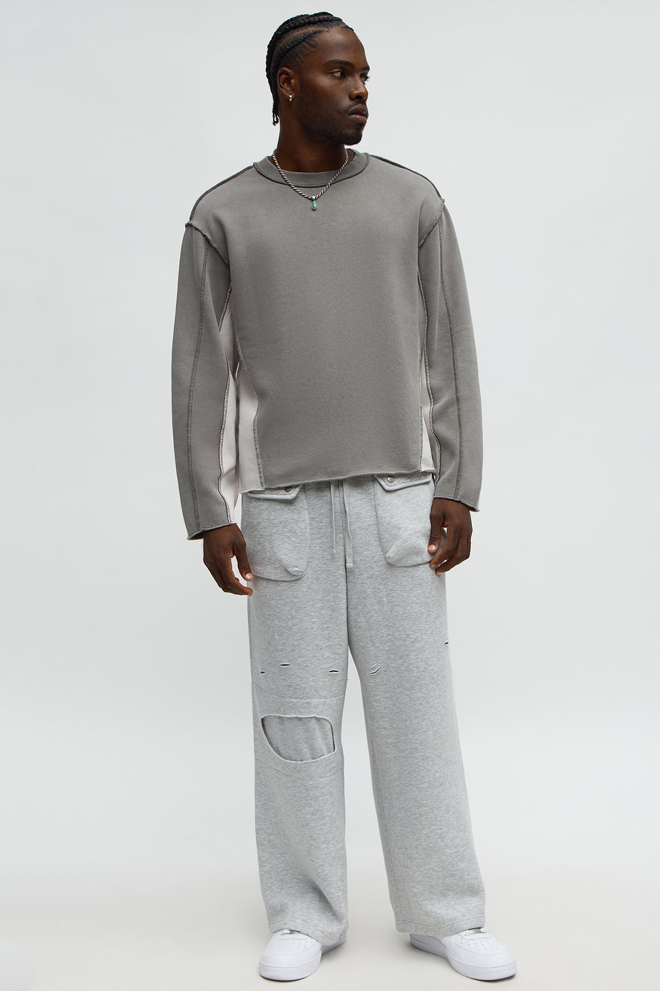 Tyson Relaxed Colorblock Panel Crewneck Sweatshirt - Grey