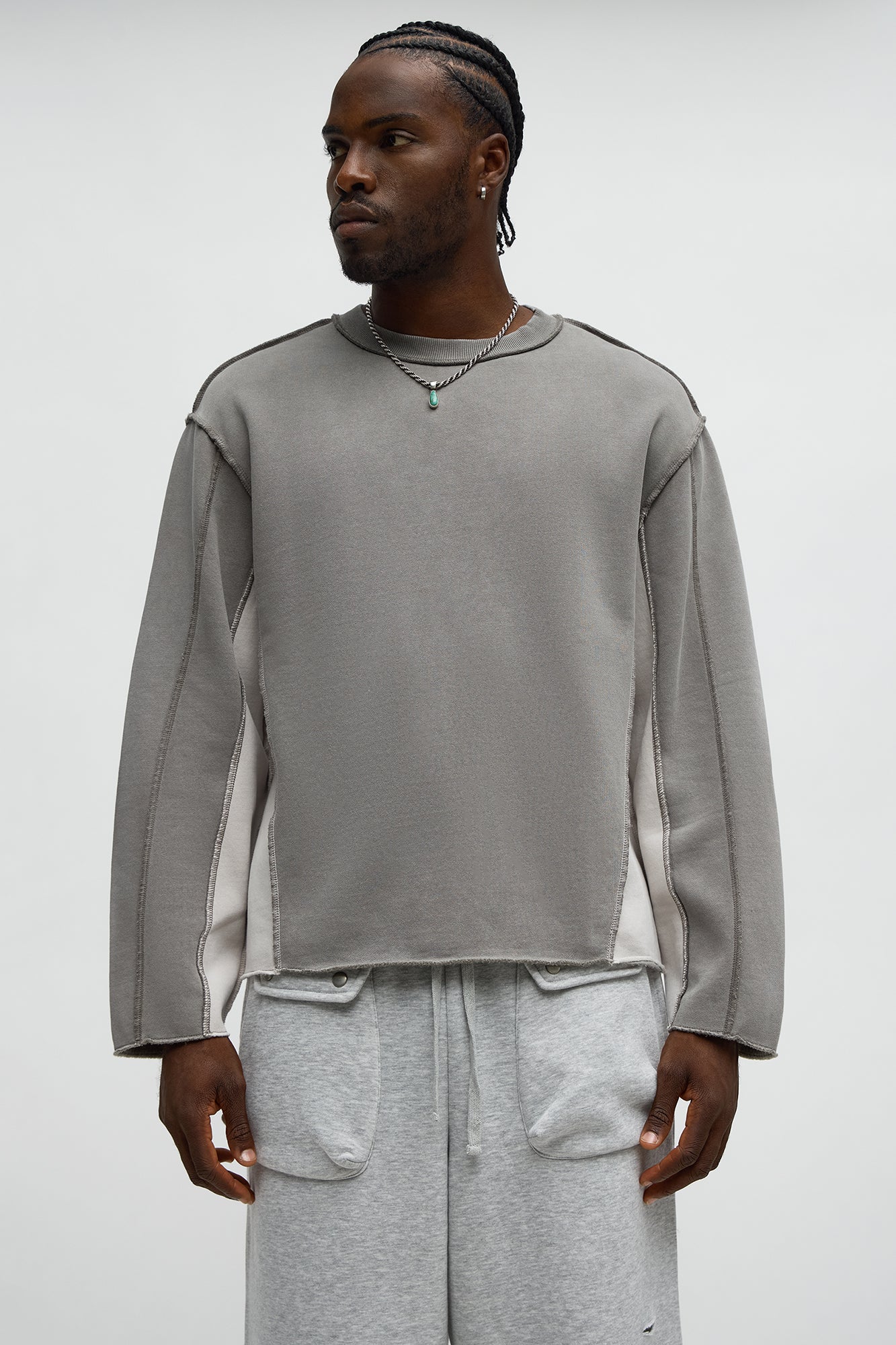 Tyson Relaxed Colorblock Panel Crewneck Sweatshirt - Grey