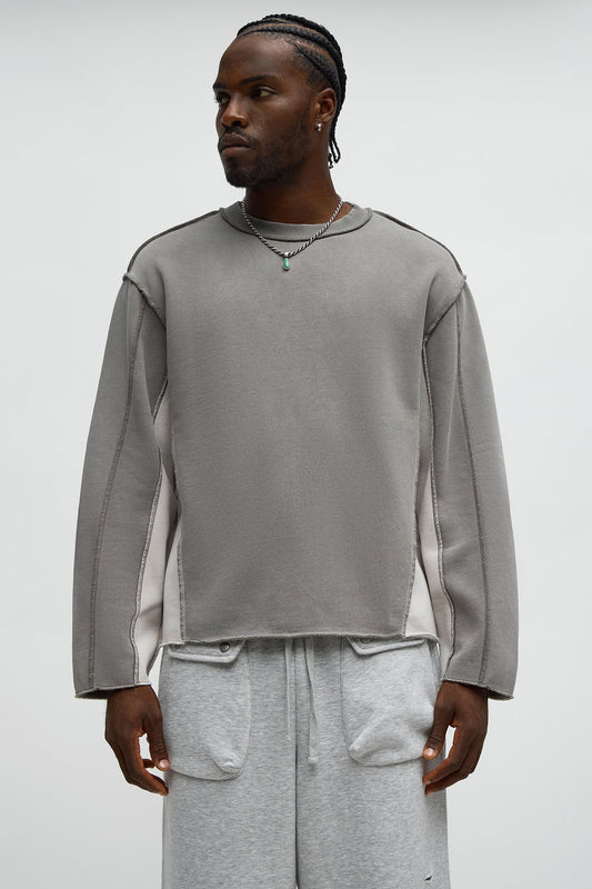 Tyson Relaxed Colorblock Panel Crewneck Sweatshirt - Grey