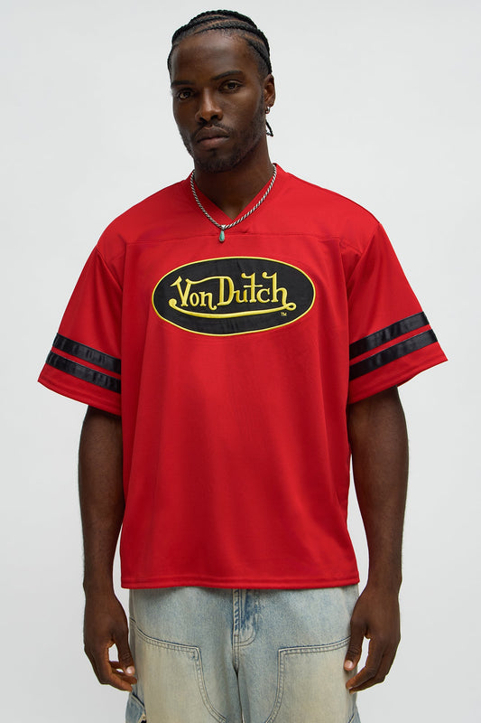 Von Dutch Center Patch V Neck Tee - Red/combo
