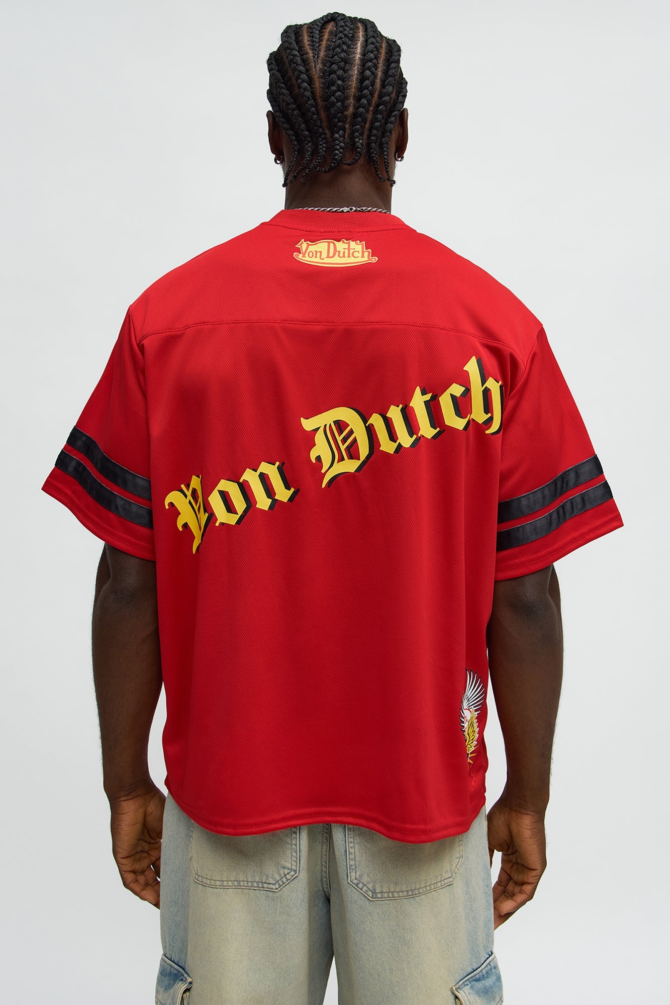 Von Dutch Center Patch V Neck Tee - Red/combo