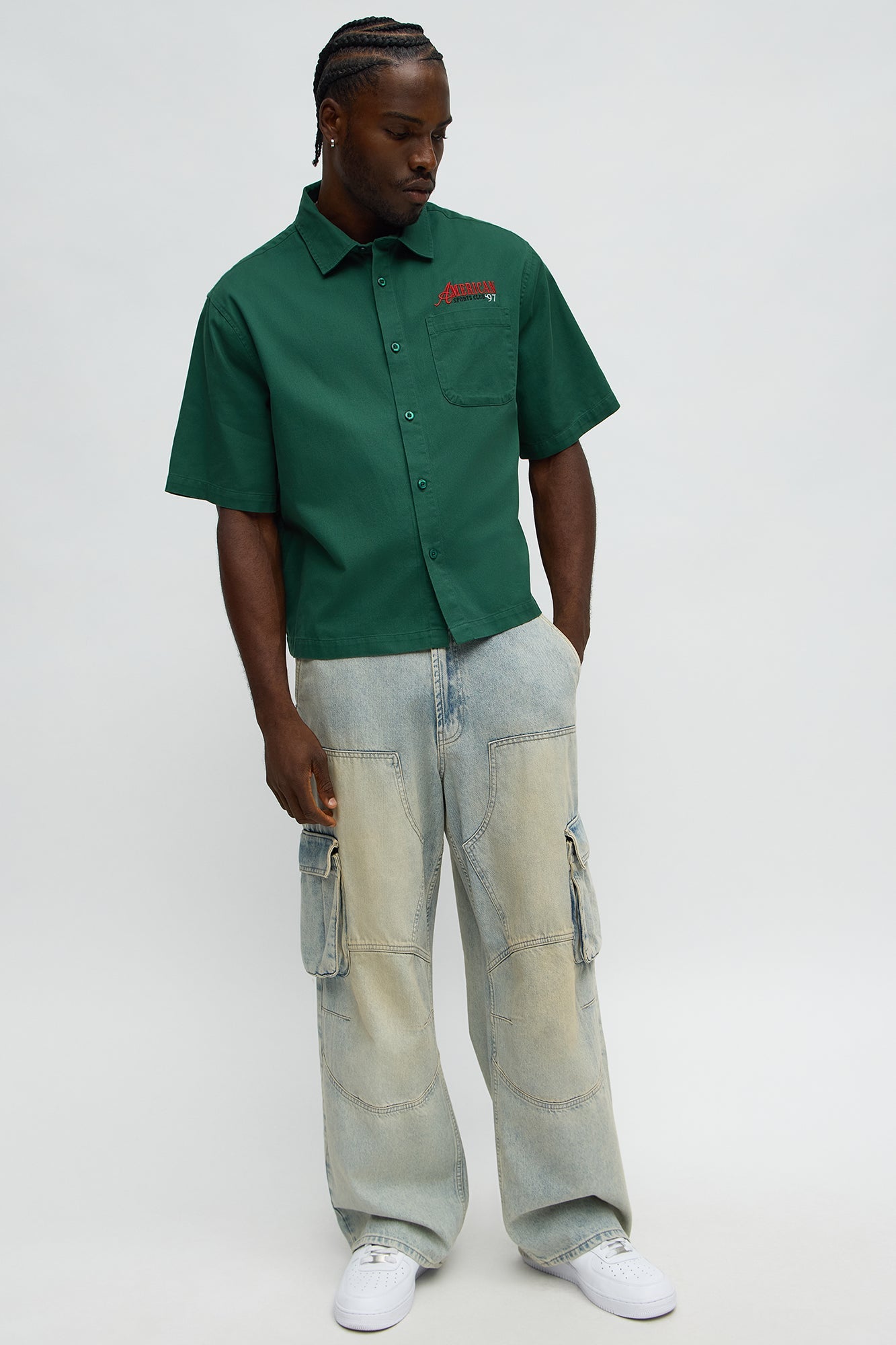 Cropped American Sports Club Mechanic Button Up Shirt - Green
