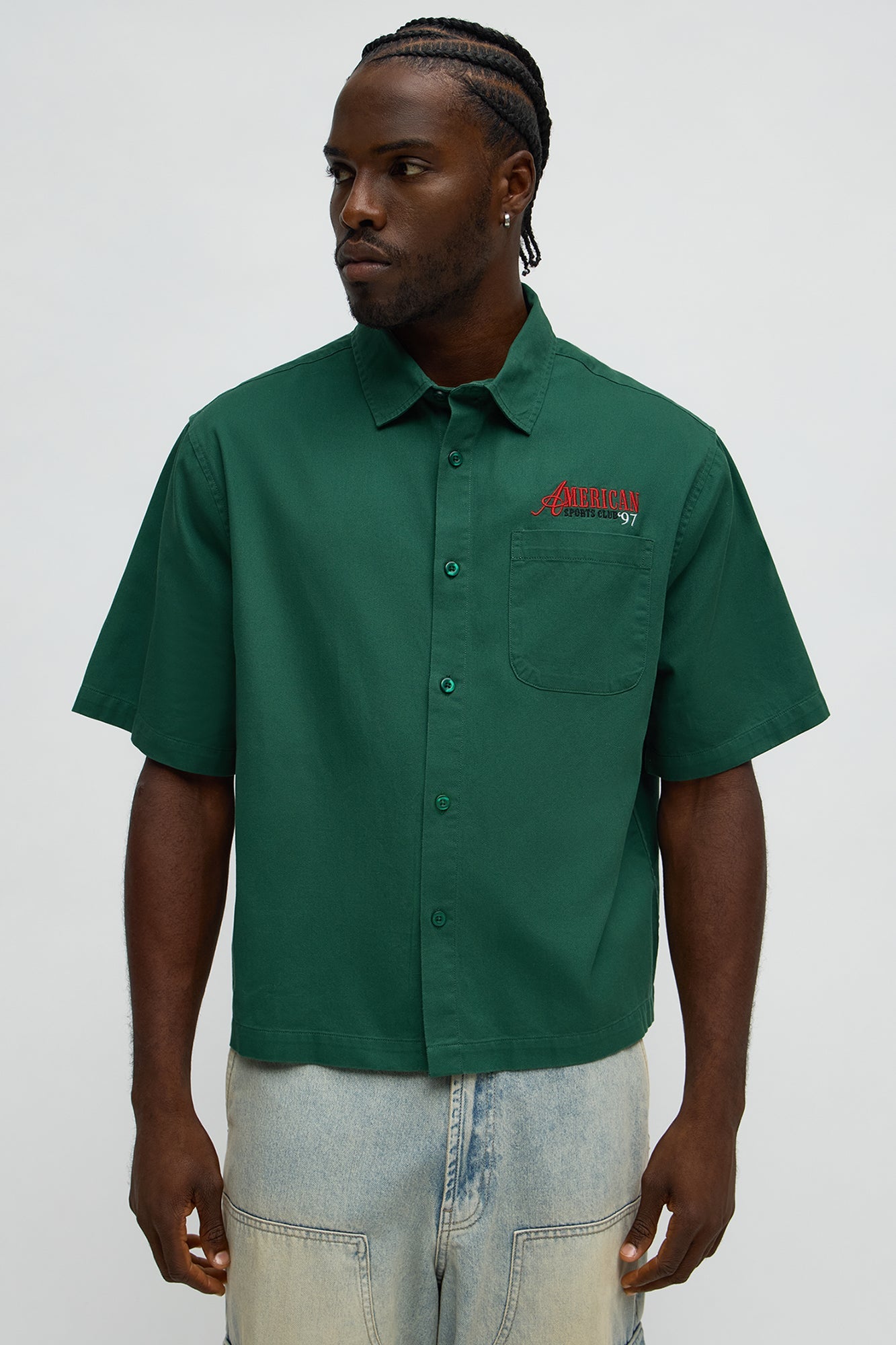 Cropped American Sports Club Mechanic Button Up Shirt - Green