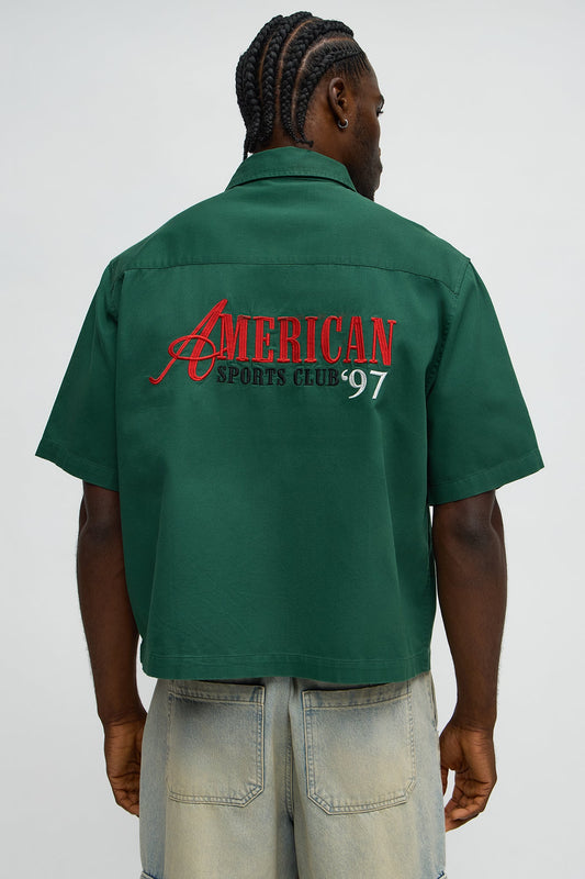 Cropped American Sports Club Mechanic Button Up Shirt - Green