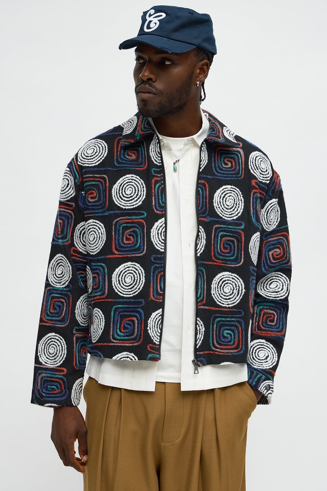 Cropped Textured I'm Spiraling Work Jacket - Black/combo