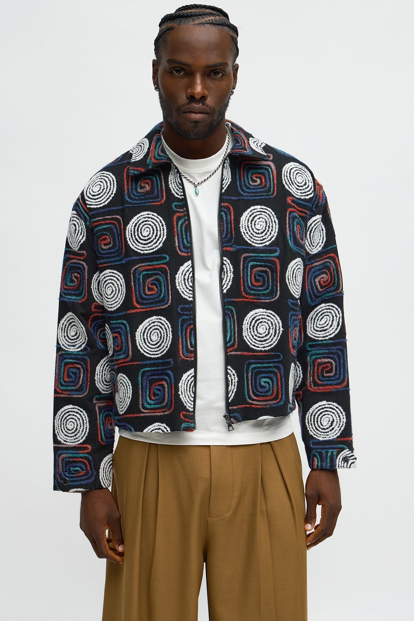 Cropped Textured I'm Spiraling Work Jacket - Black/combo