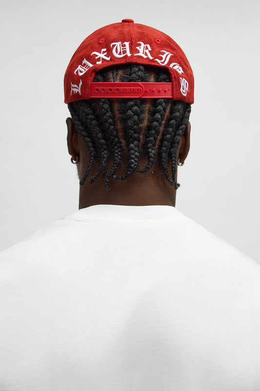 Luxuries Faux Suede Structured Snapback Hat - Red