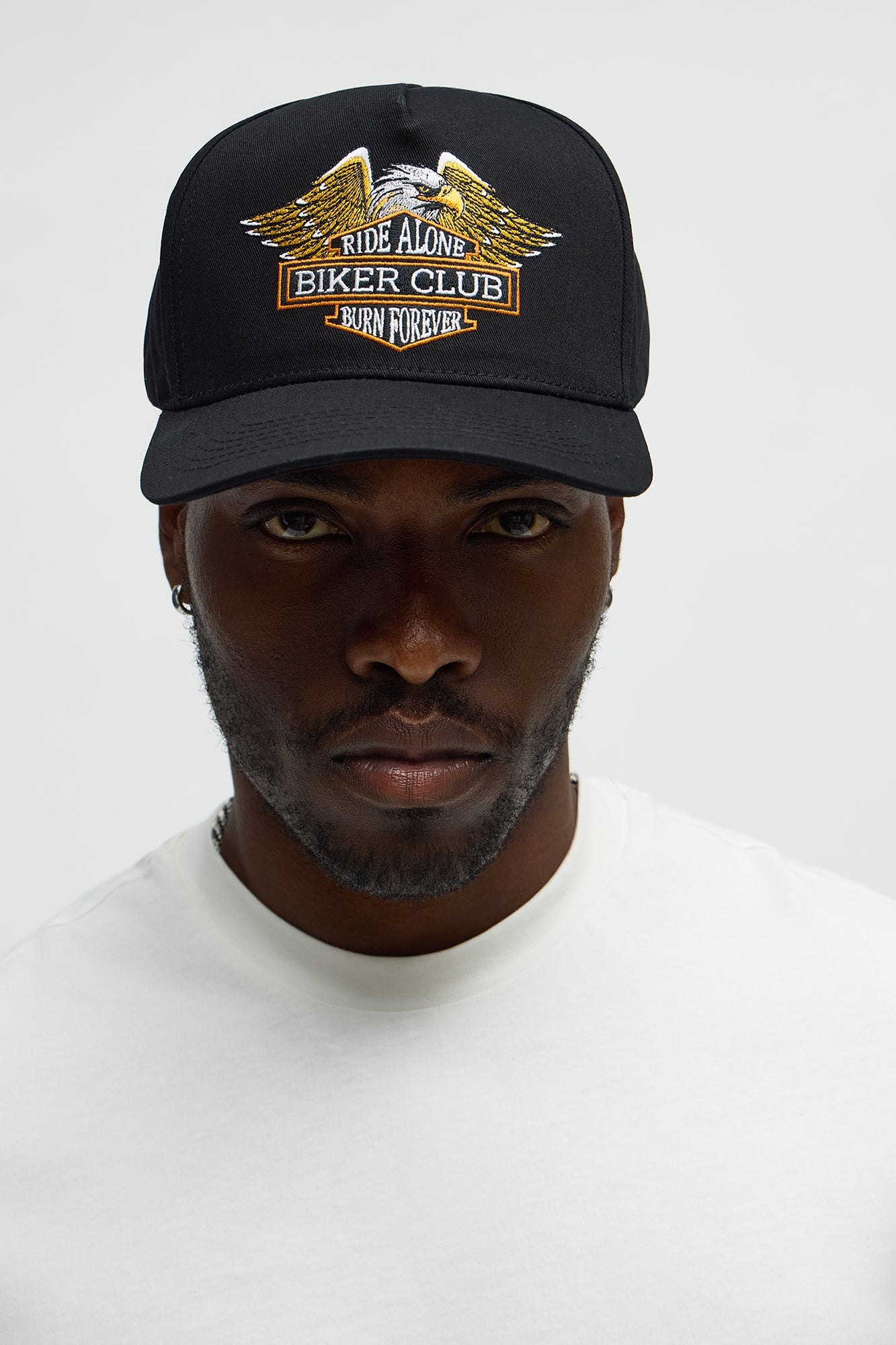 Biker Club Structured Snapback Hat - Black