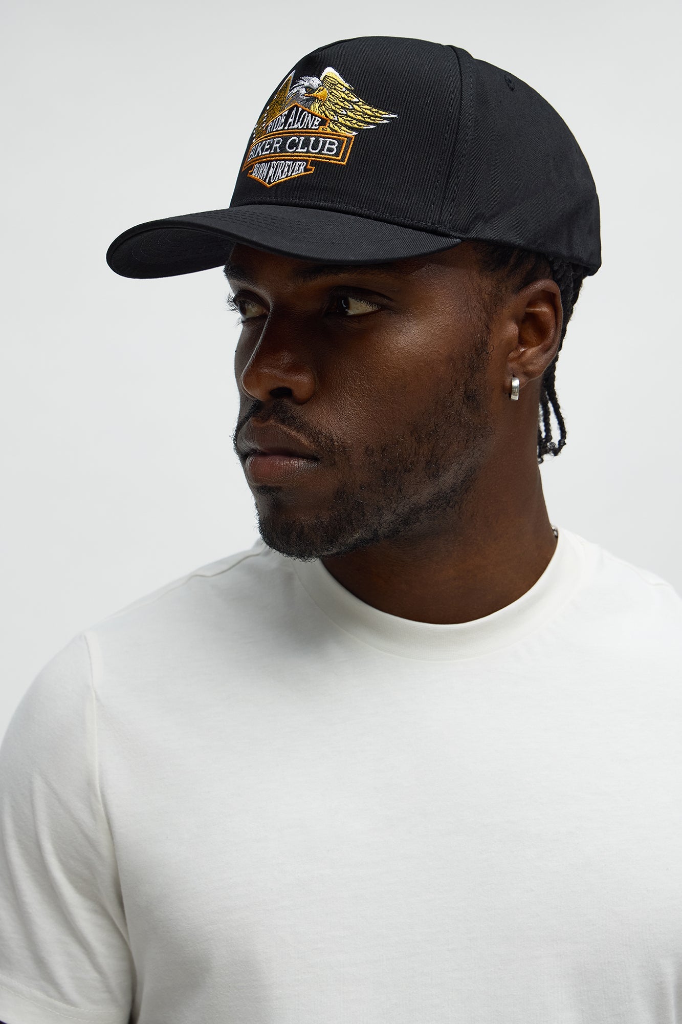 Biker Club Structured Snapback Hat - Black