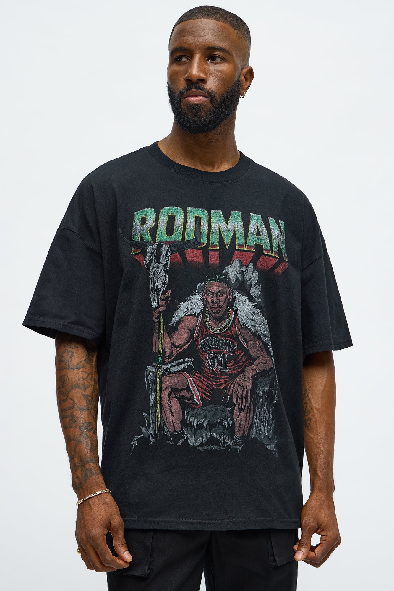 Dennis Rodman At The Throne Short Sleeve Tee - Black Wash