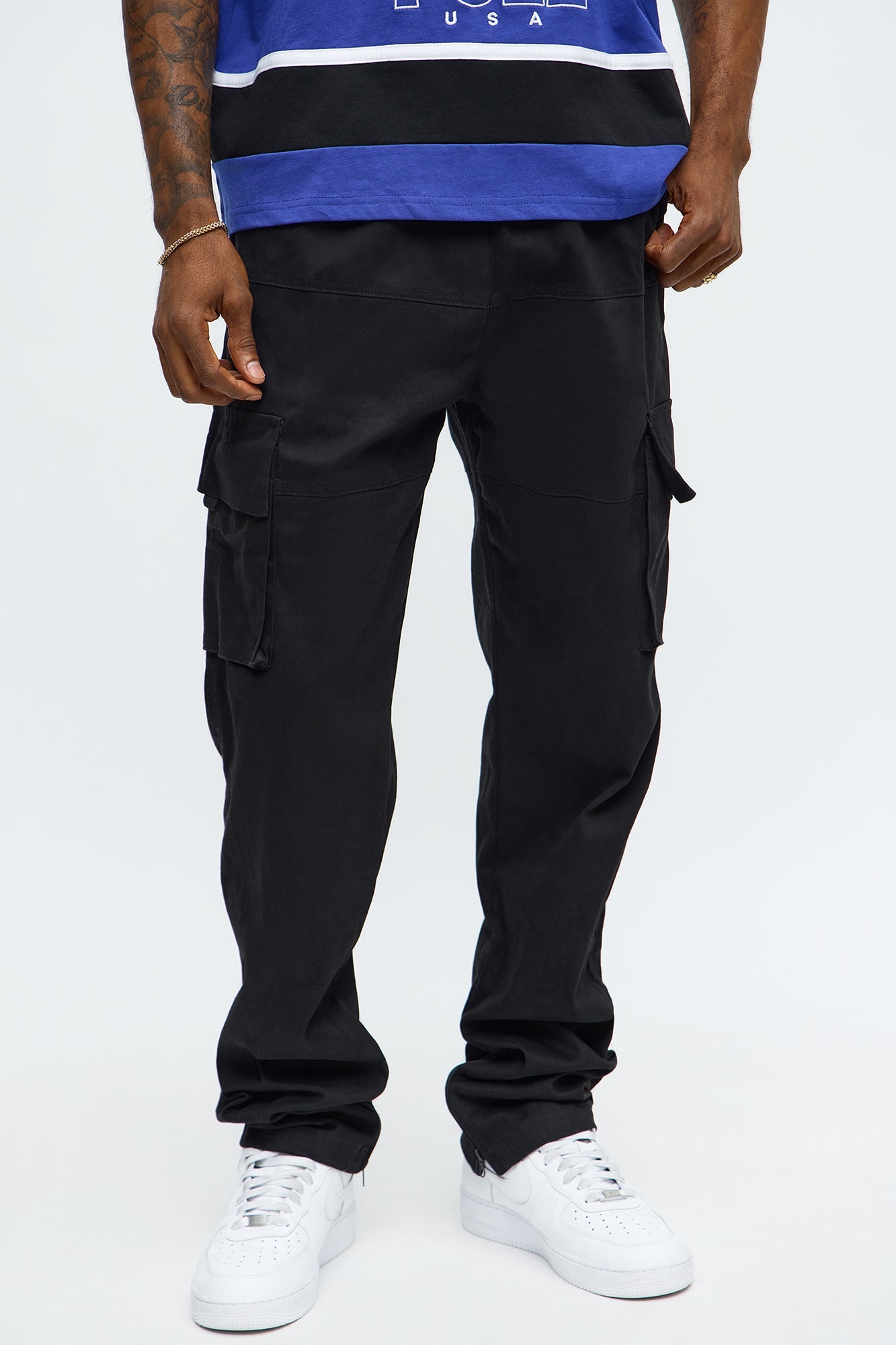 Straight Cargo Ankle Zipper Pants - Black