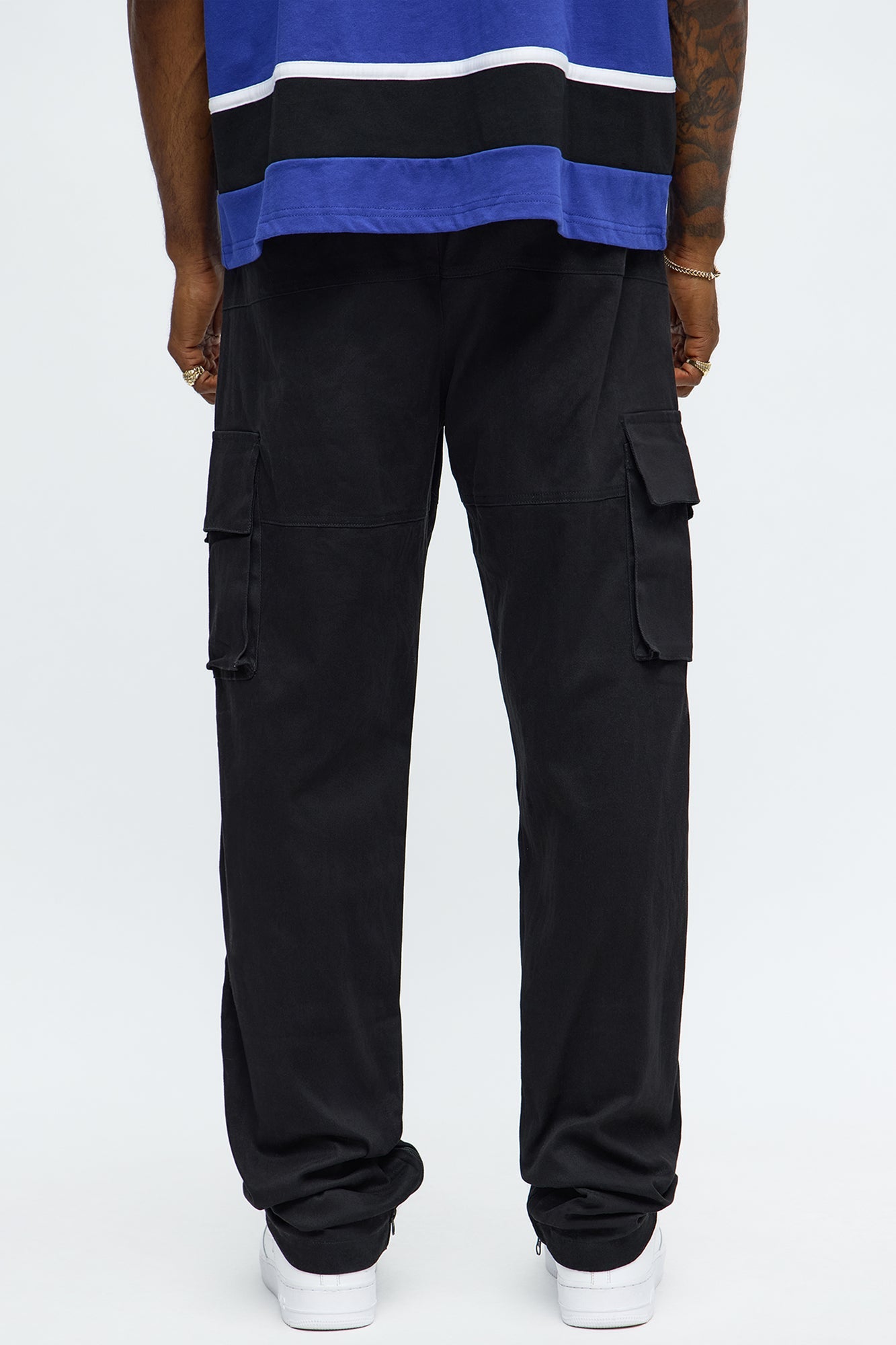 Straight Cargo Ankle Zipper Pants - Black