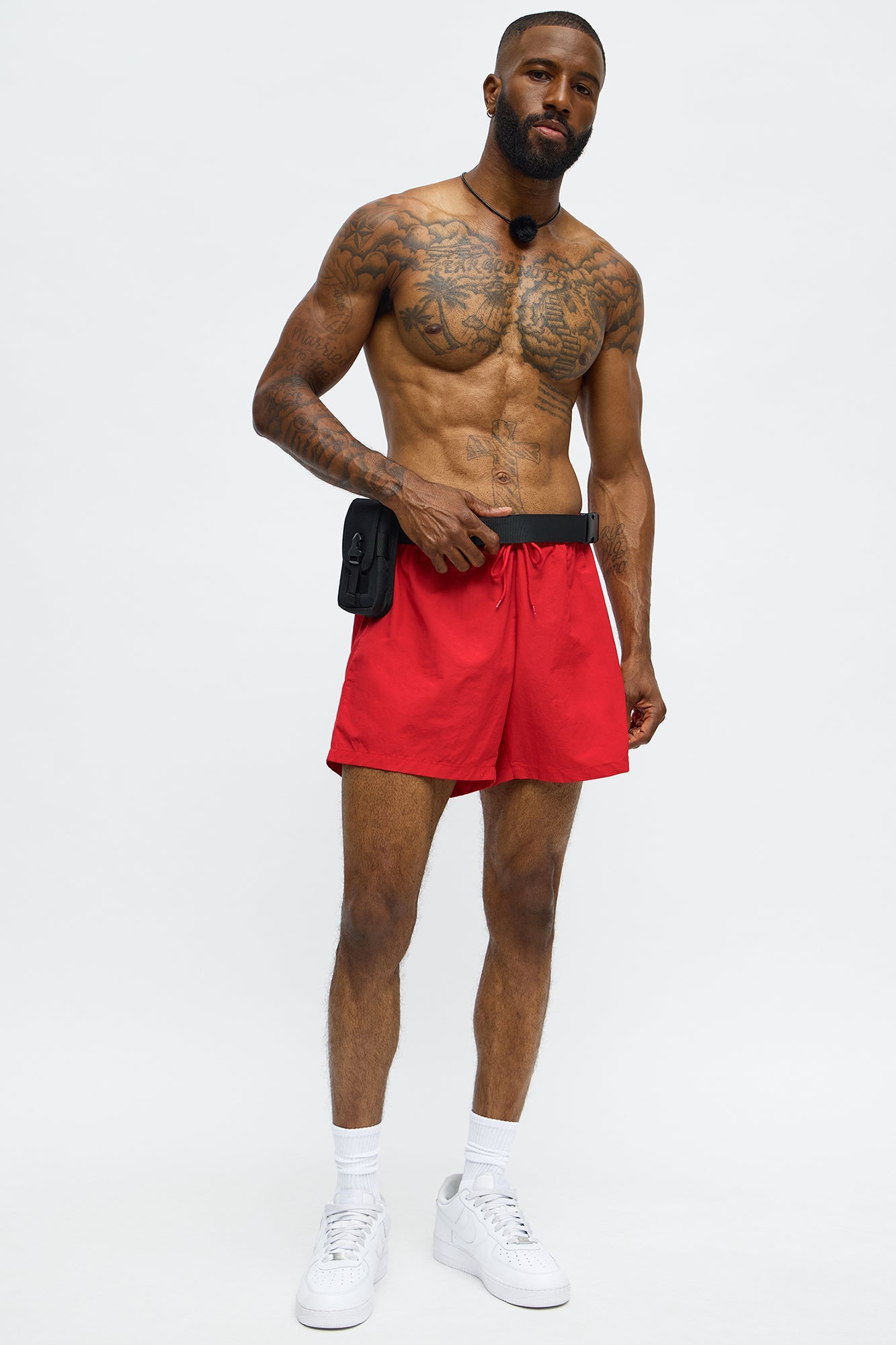 Male Villa Bombshell 3 Piece Swim Trunk And Mic Halloween Costume - Red