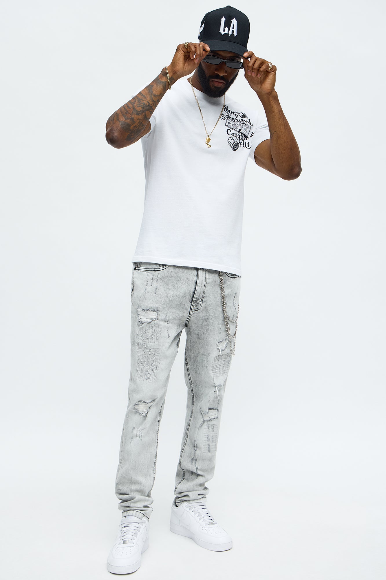 Skinny Looking Out Ripped And Repair Jeans - Grey