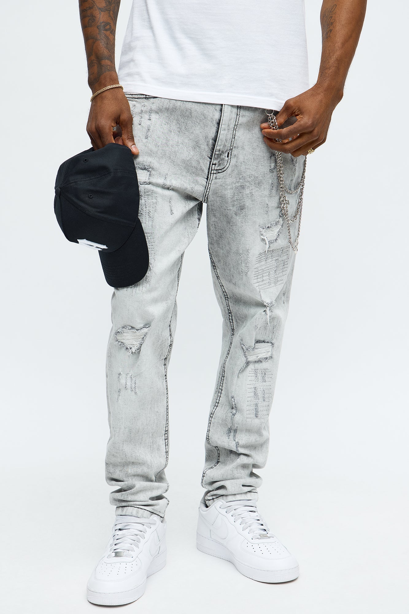 Skinny Looking Out Ripped And Repair Jeans - Grey