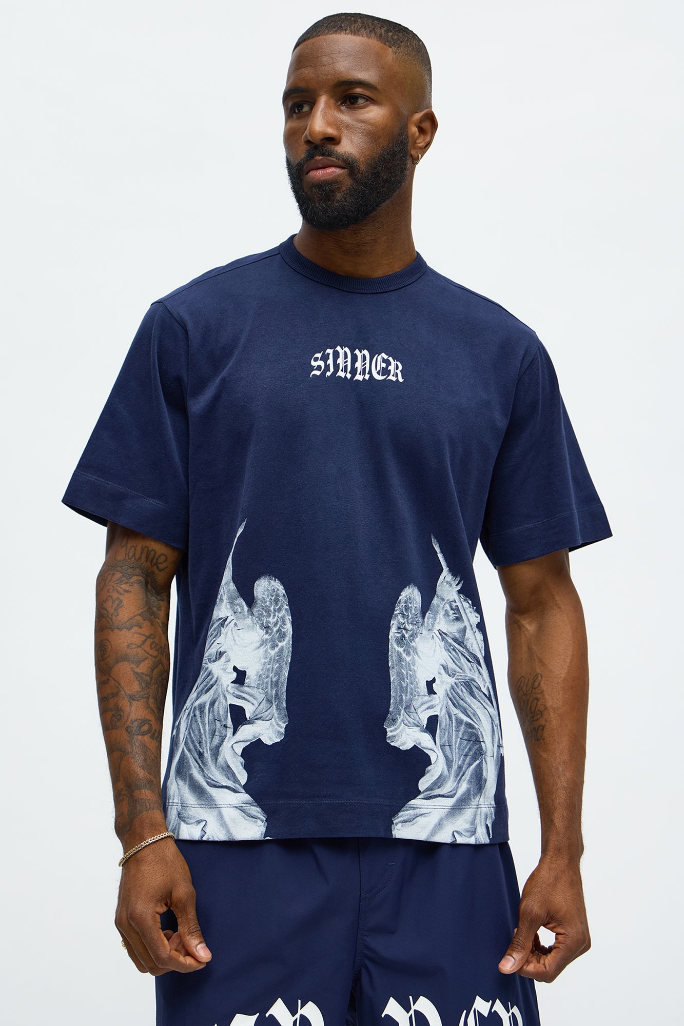 Sinner Front Back Tee - Navy