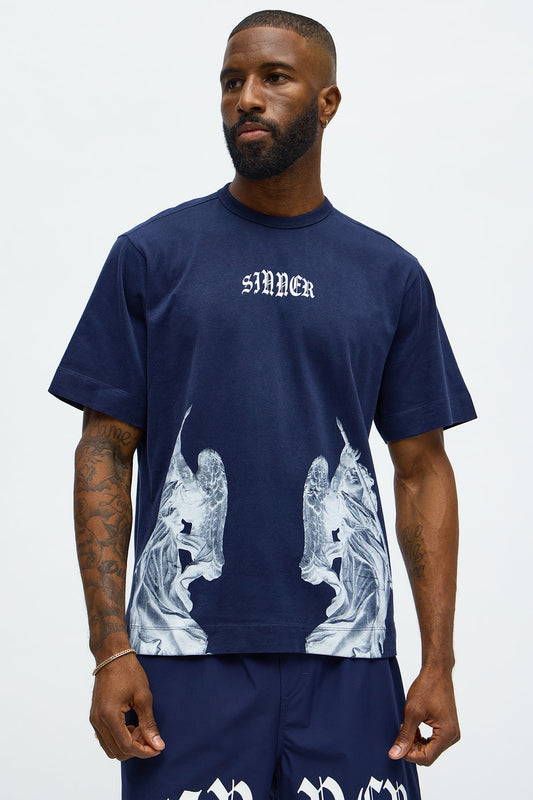 Sinner Front Back Tee - Navy