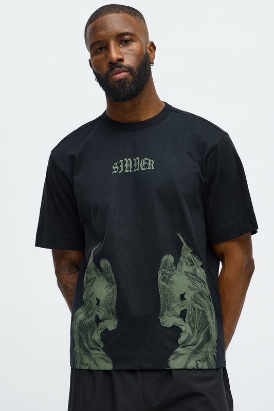 Sinner Front Back Tee - Black