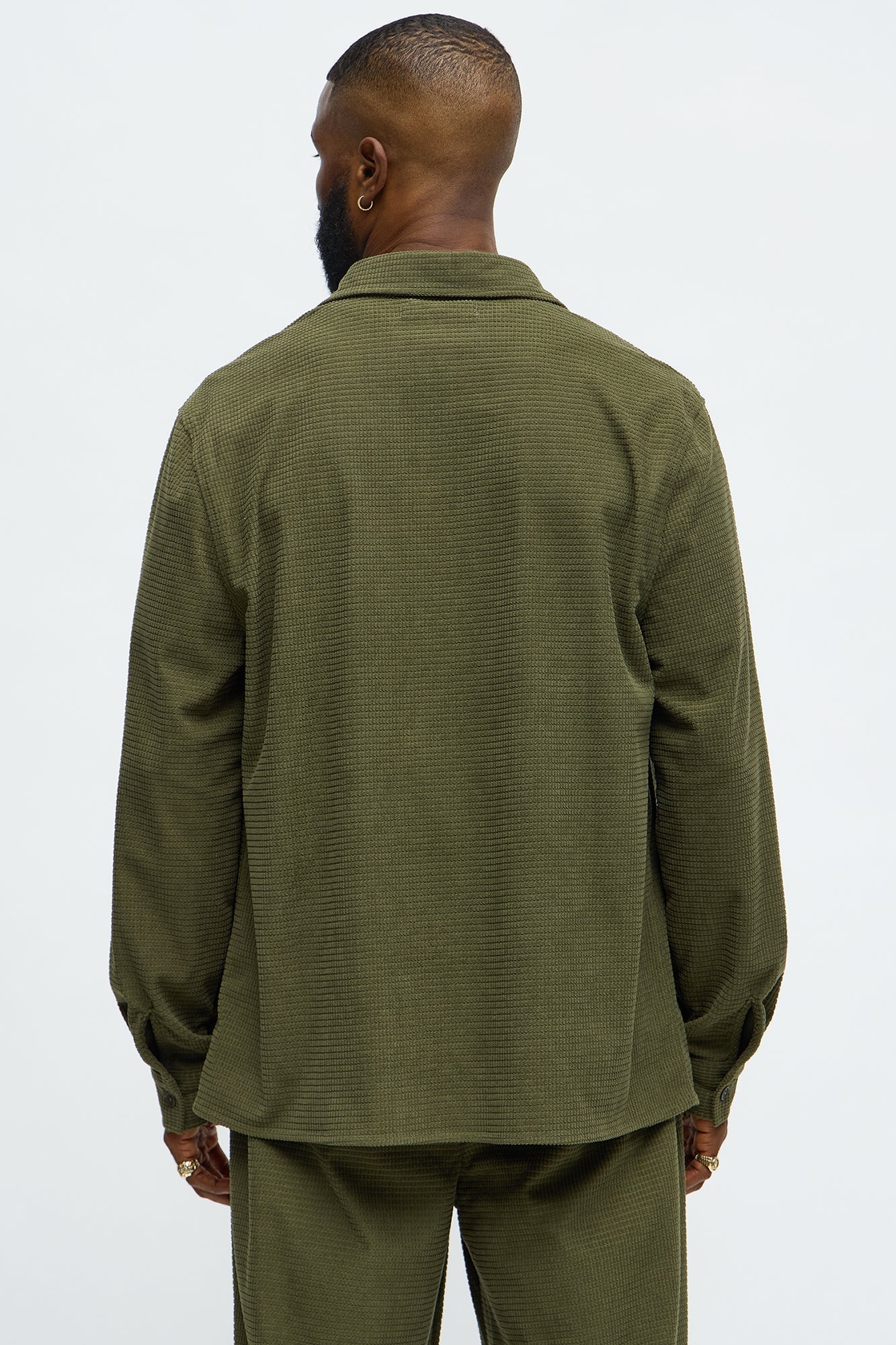 Slow Burn Textured Long Sleeve Button Up Shirt - Olive