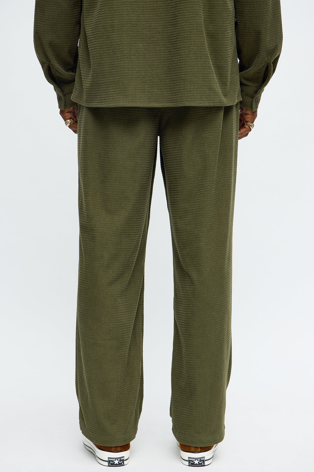 Straight Slow Burn Textured Slit Pant - Olive