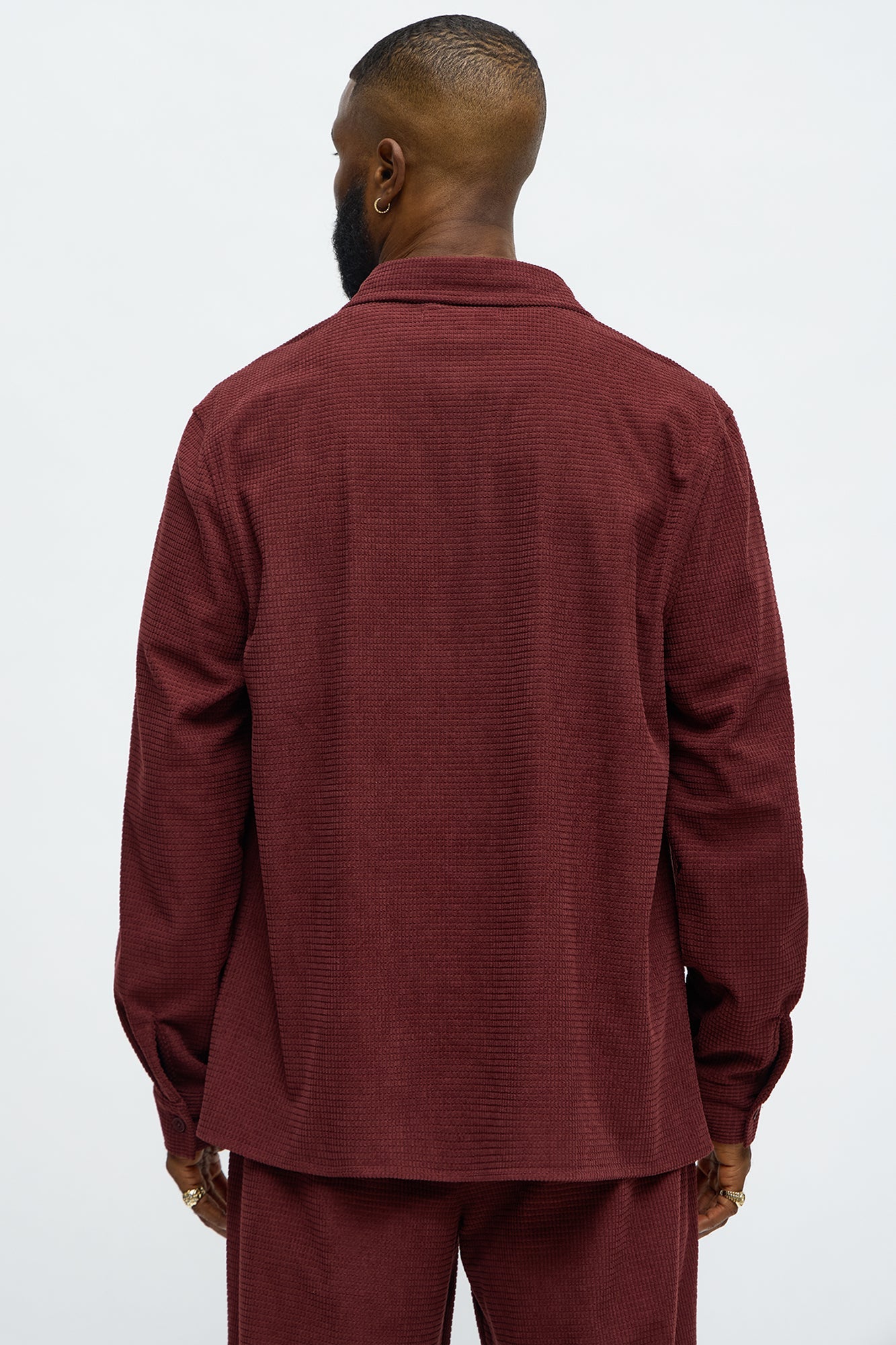 Slow Burn Textured Long Sleeve Button Up Shirt - Burgundy