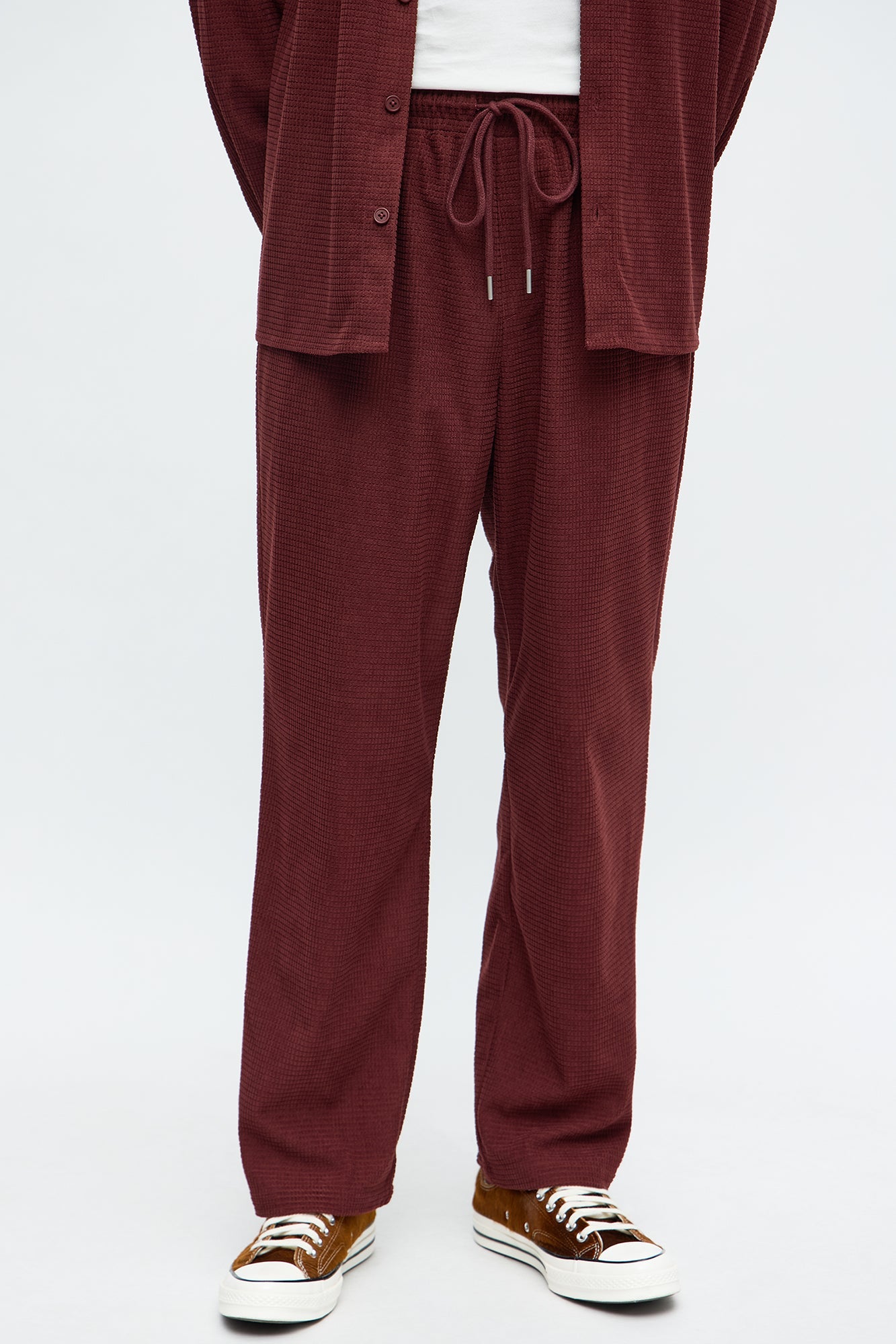 Straight Slow Burn Textured Slit Pant - Burgundy