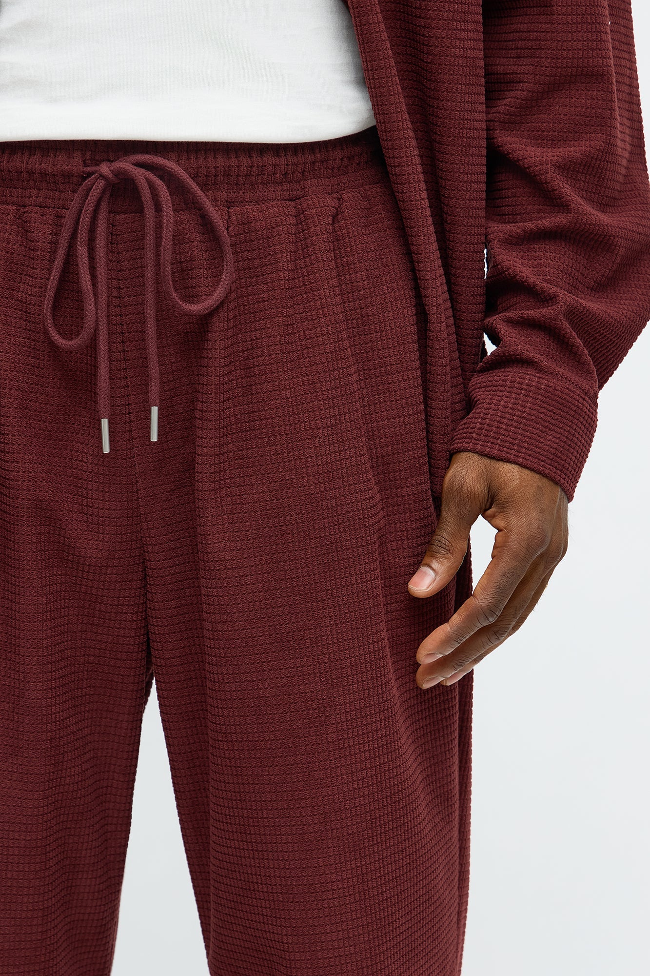 Straight Slow Burn Textured Slit Pant - Burgundy