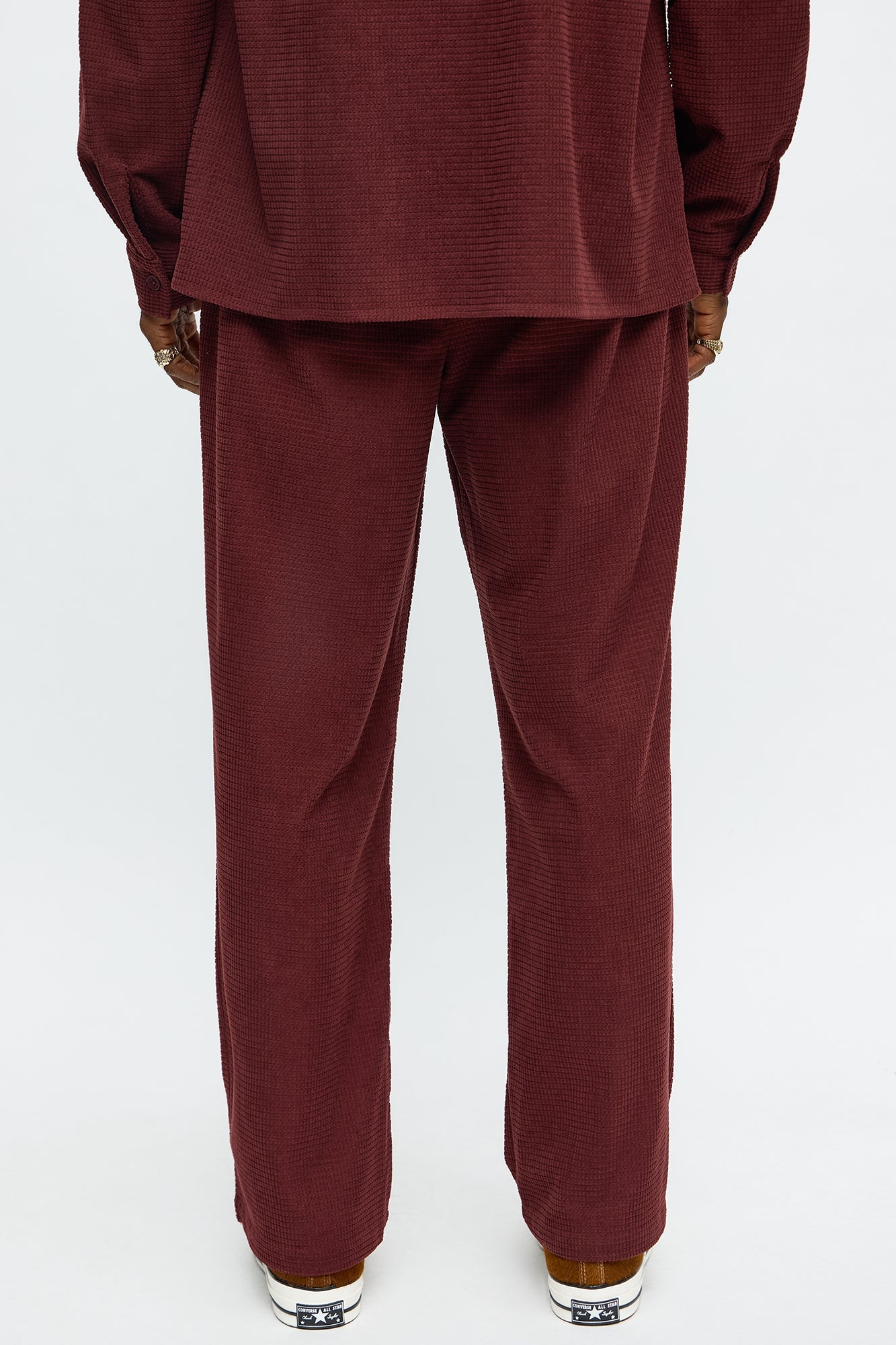 Straight Slow Burn Textured Slit Pant - Burgundy