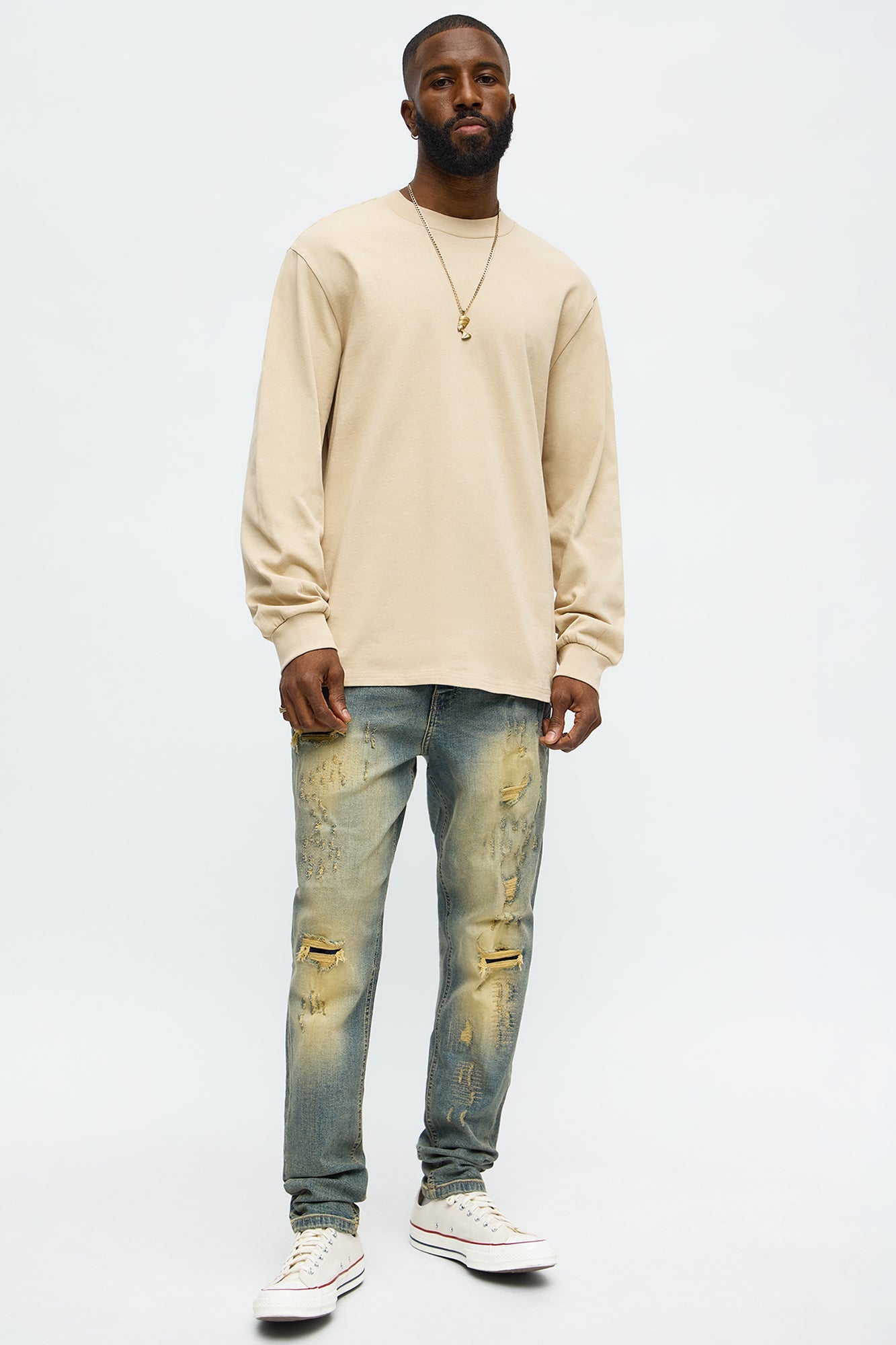 Oversized Heavyweight Long Sleeve Tee - Tan