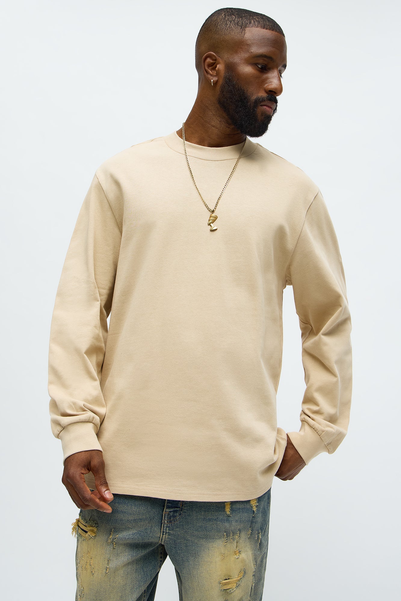 Oversized Heavyweight Long Sleeve Tee - Tan