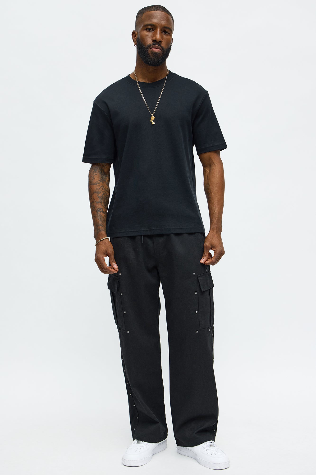 Baggy Studded Side Cargo Pant - Black