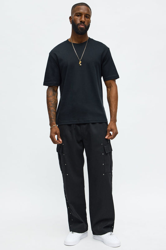 Baggy Studded Side Cargo Pant - Black