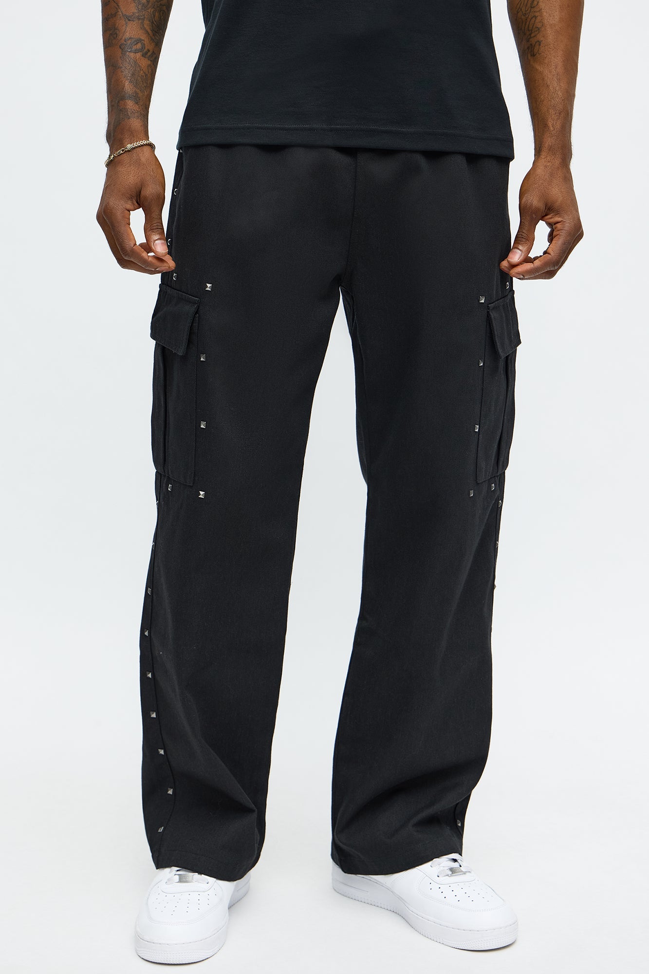 Baggy Studded Side Cargo Pant - Black