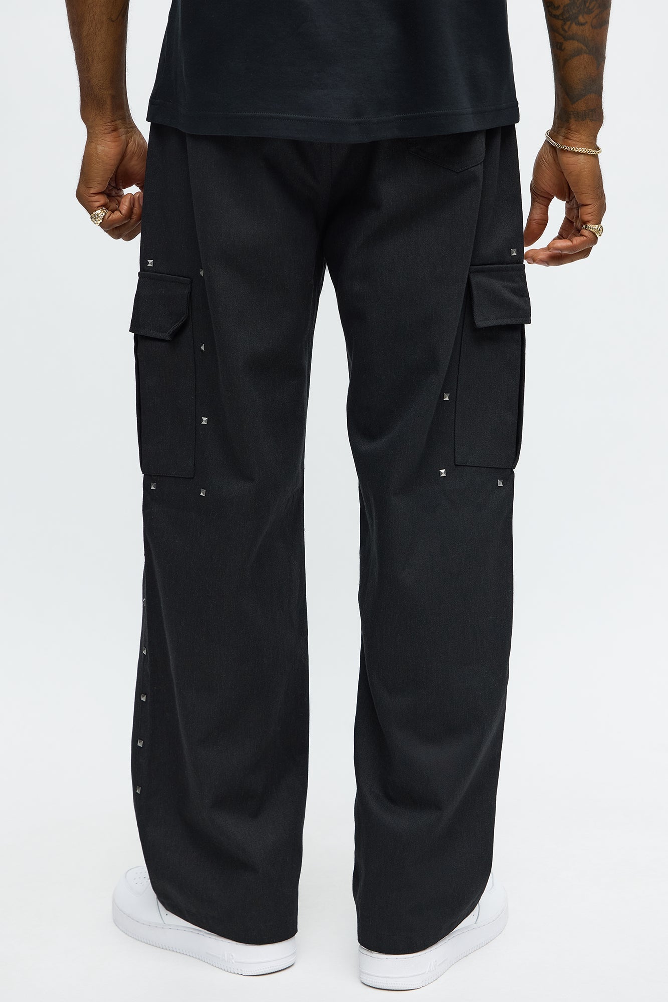 Baggy Studded Side Cargo Pant - Black