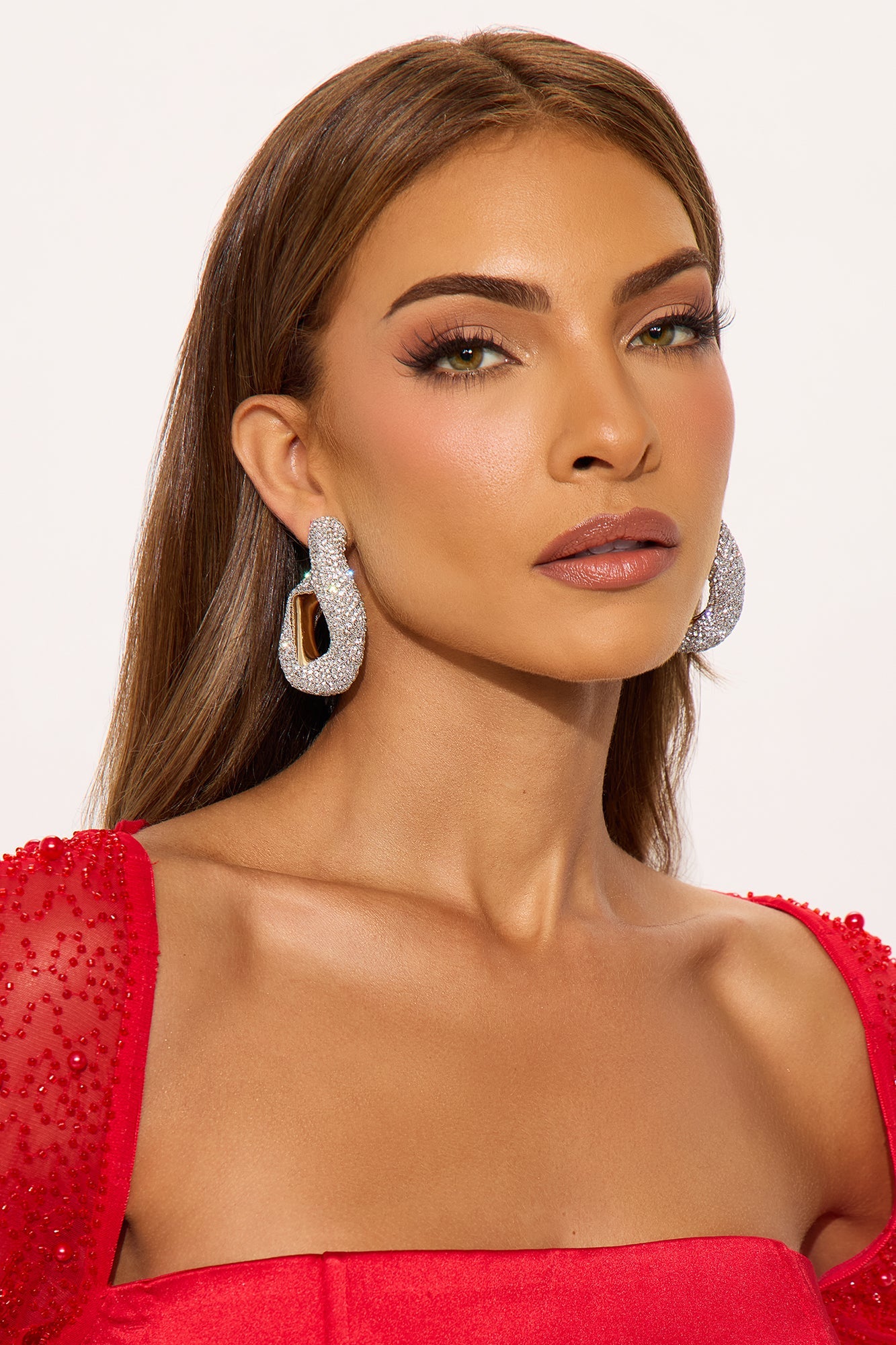 Daniela Rhinestone Abstract Drop Earrings - Gold