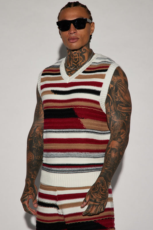 Striped Sweater Vest - Red/combo