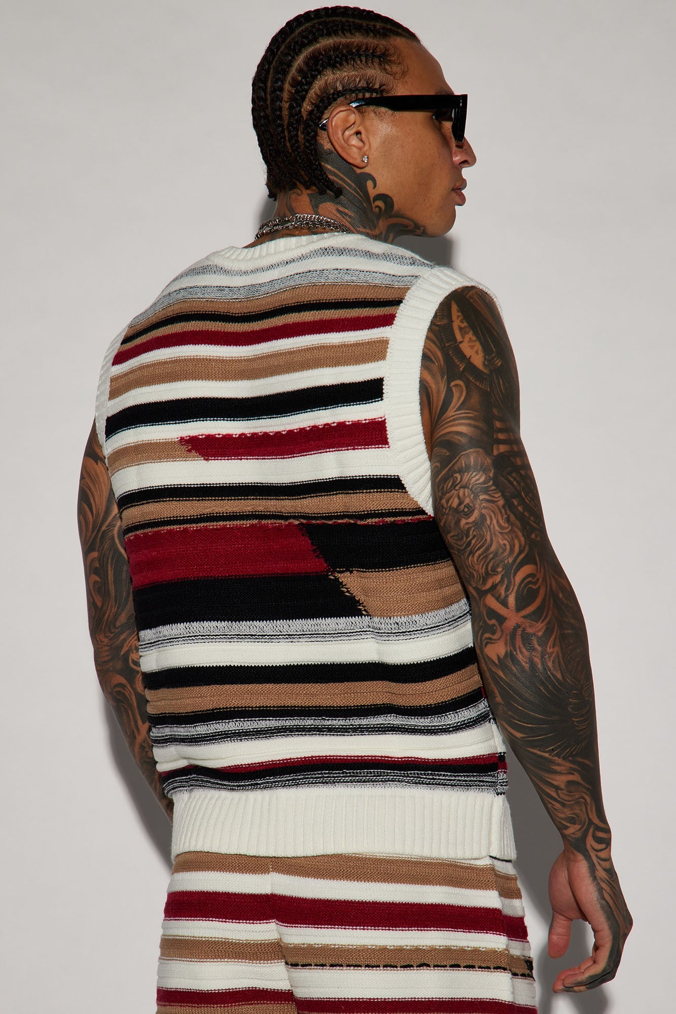 Striped Sweater Vest - Red/combo