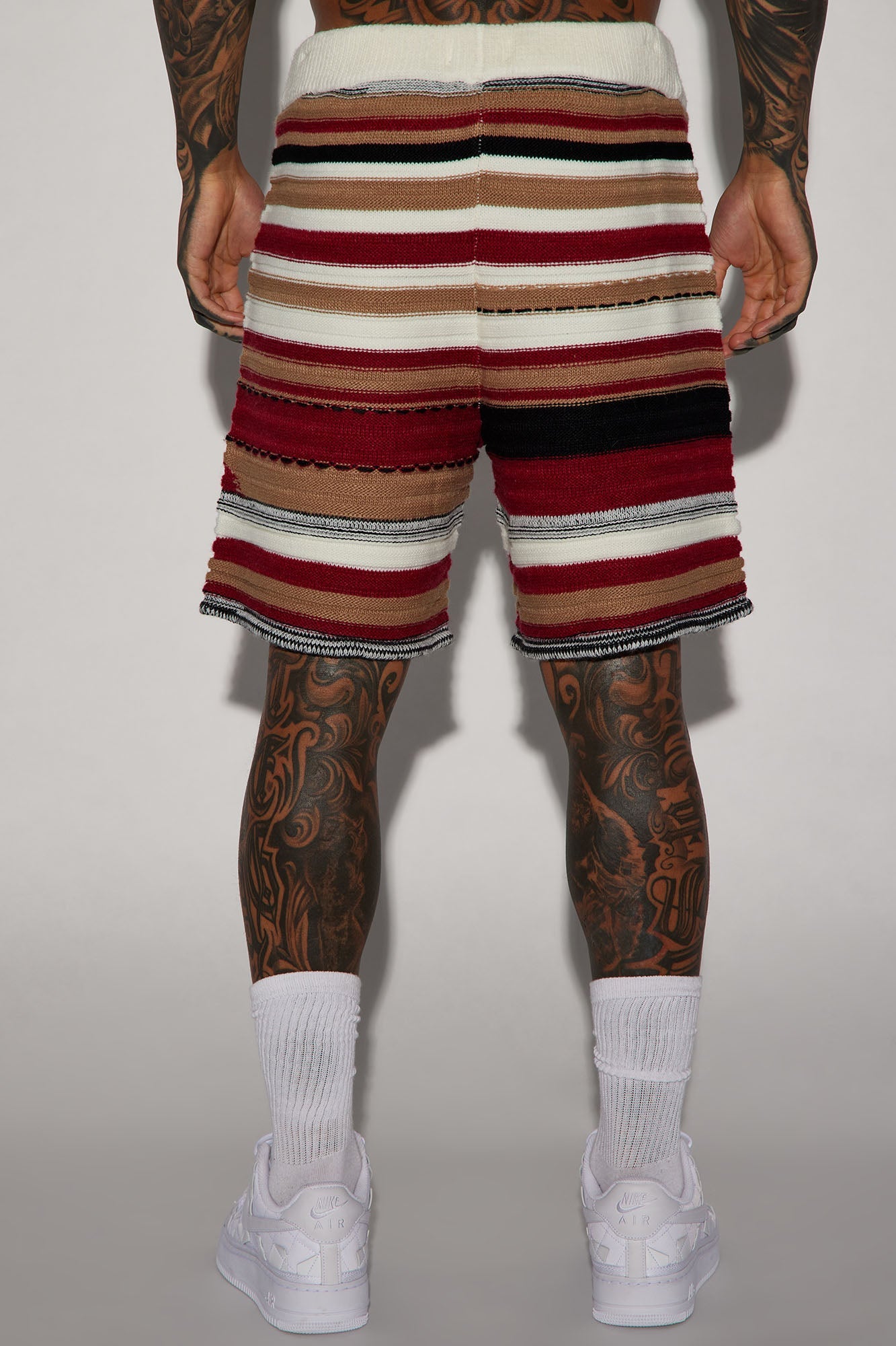Striped Sweater Knit Shorts - Red/combo