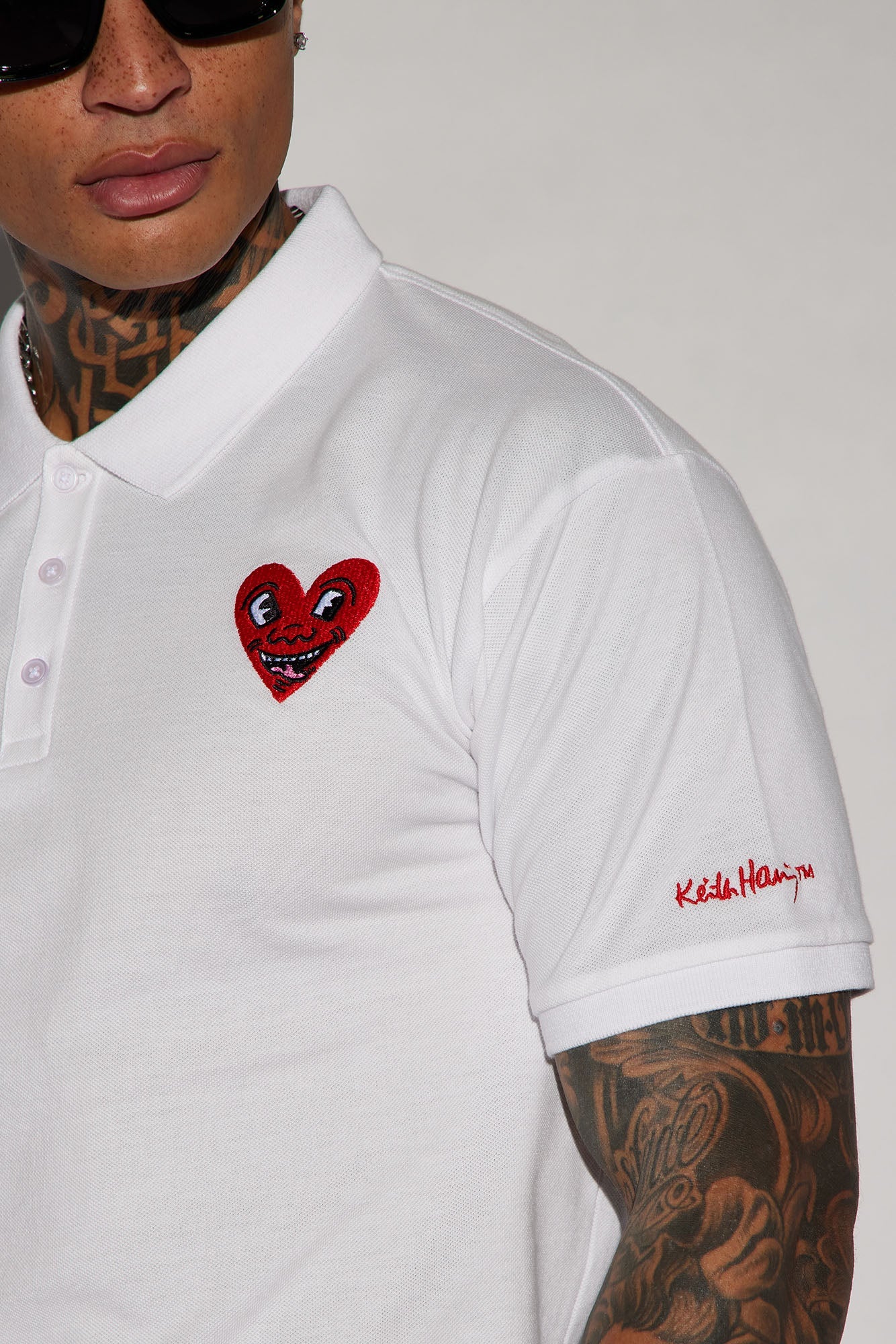 Keith Haring Heart Logo Short Sleeve Polo - White