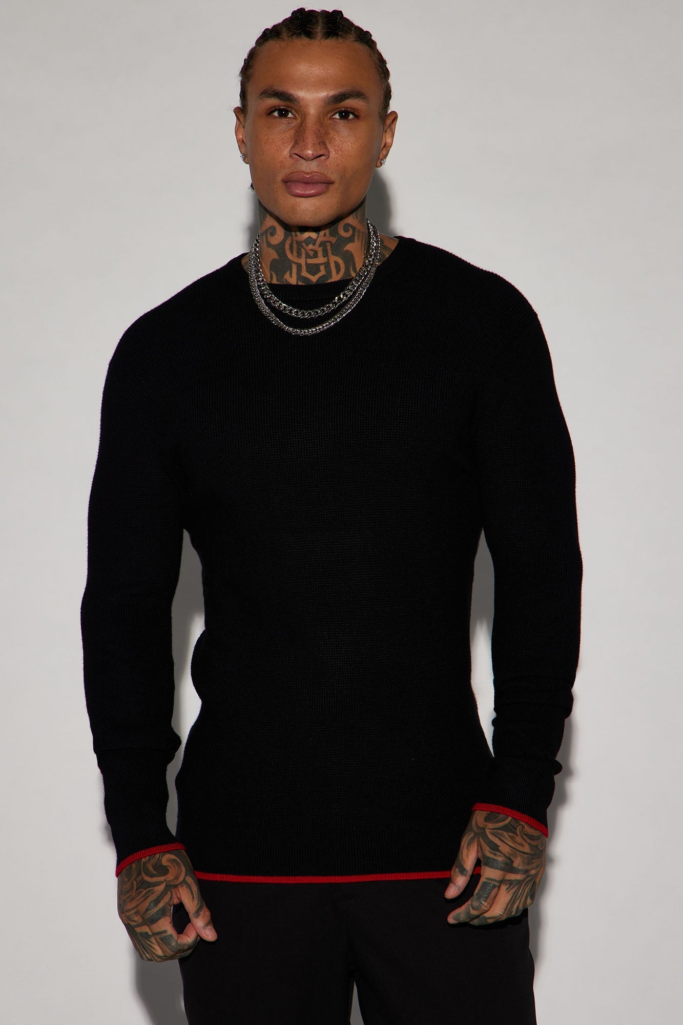 Viscose Thermal Crewneck Sweater - Black