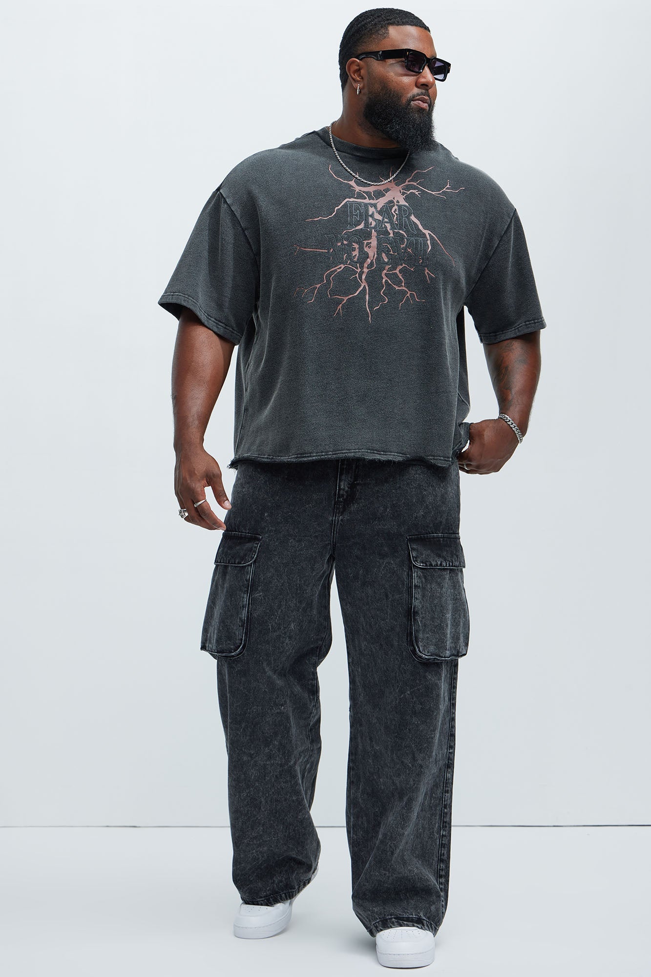 Baggy Clover Cargo Jeans - Black